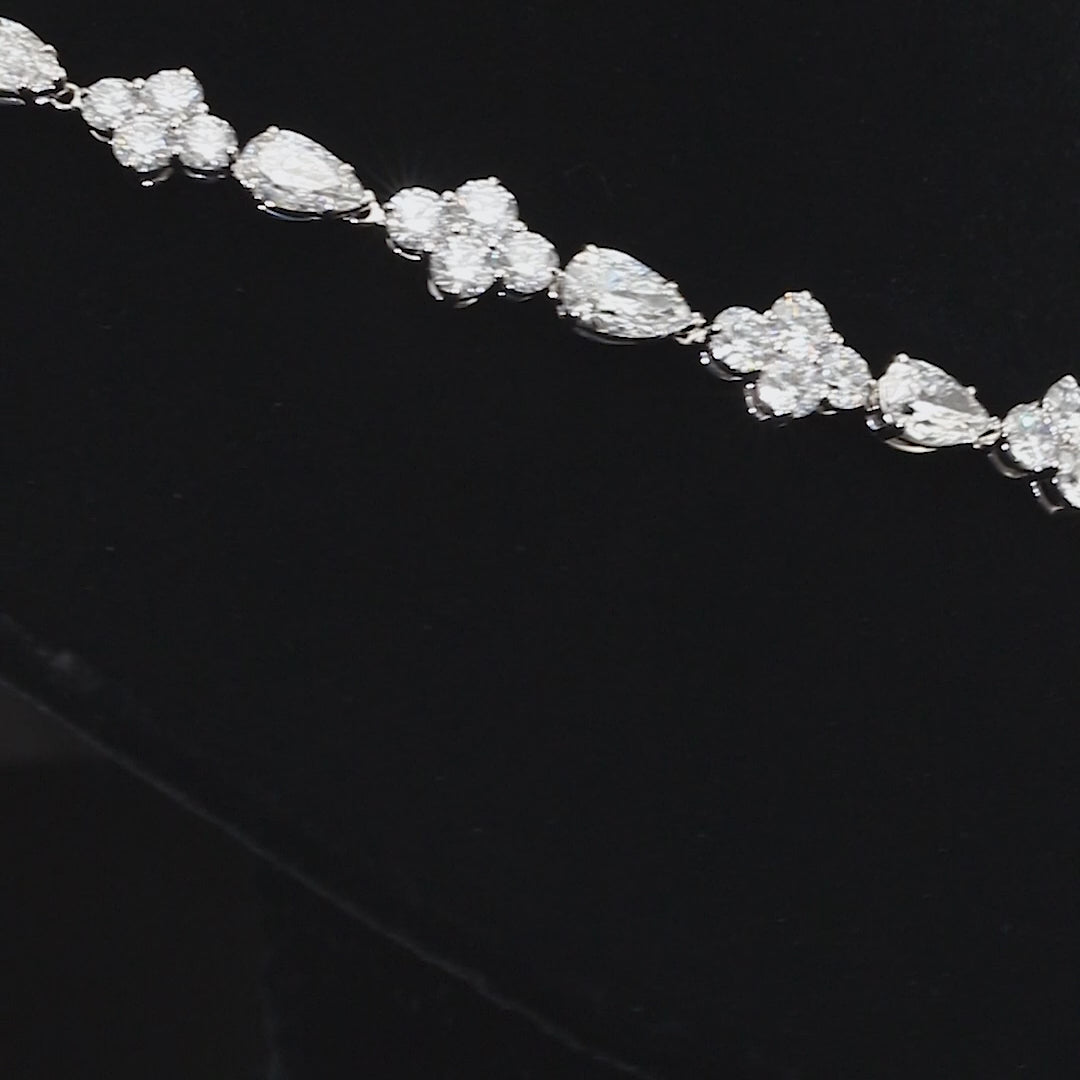 18K White Gold Round & Pear Cut Diamond Drop Necklace 52.43ct