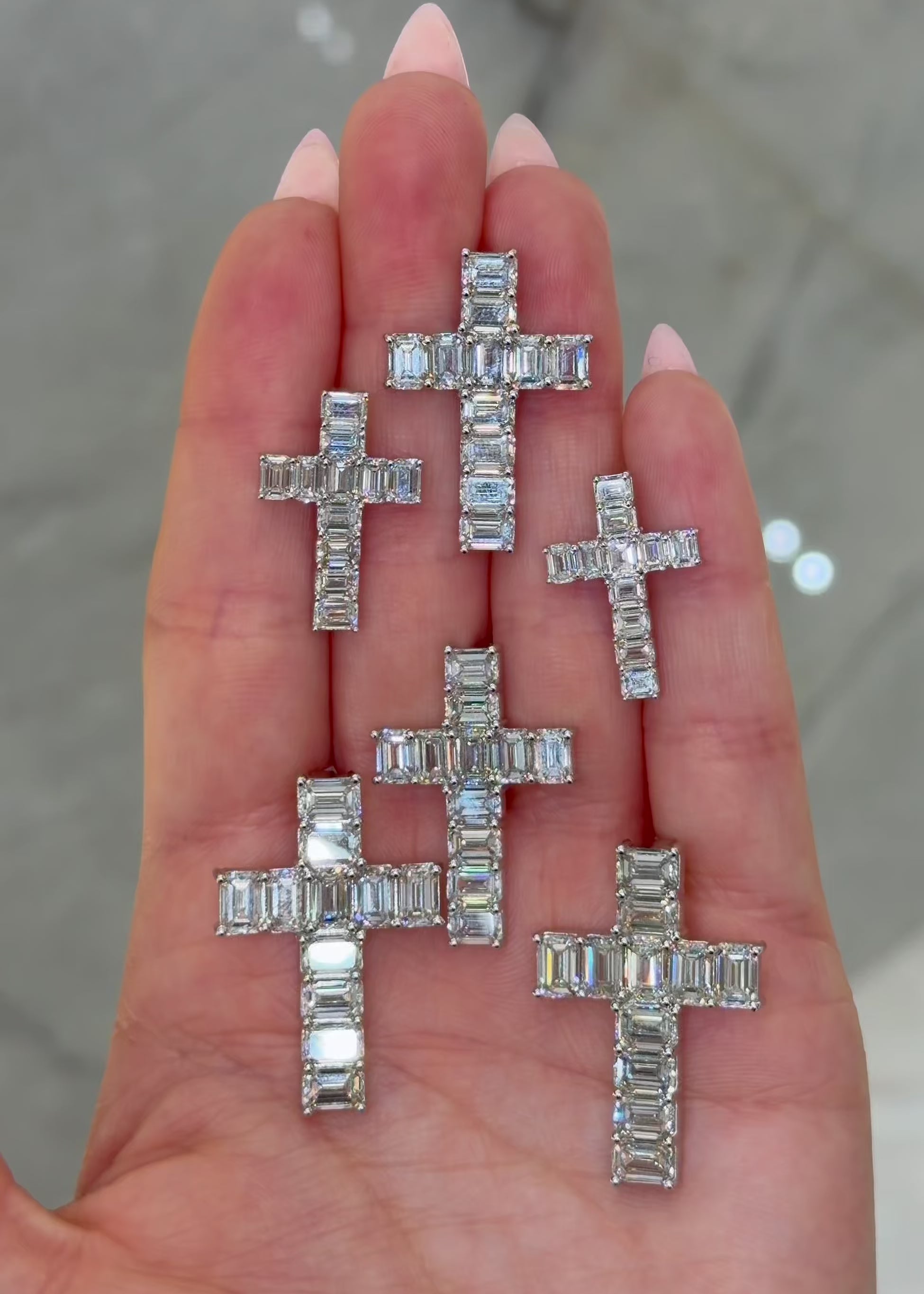 14K White Gold Emerald Cut Diamond Cross Pendant 2.50ct *Best Seller