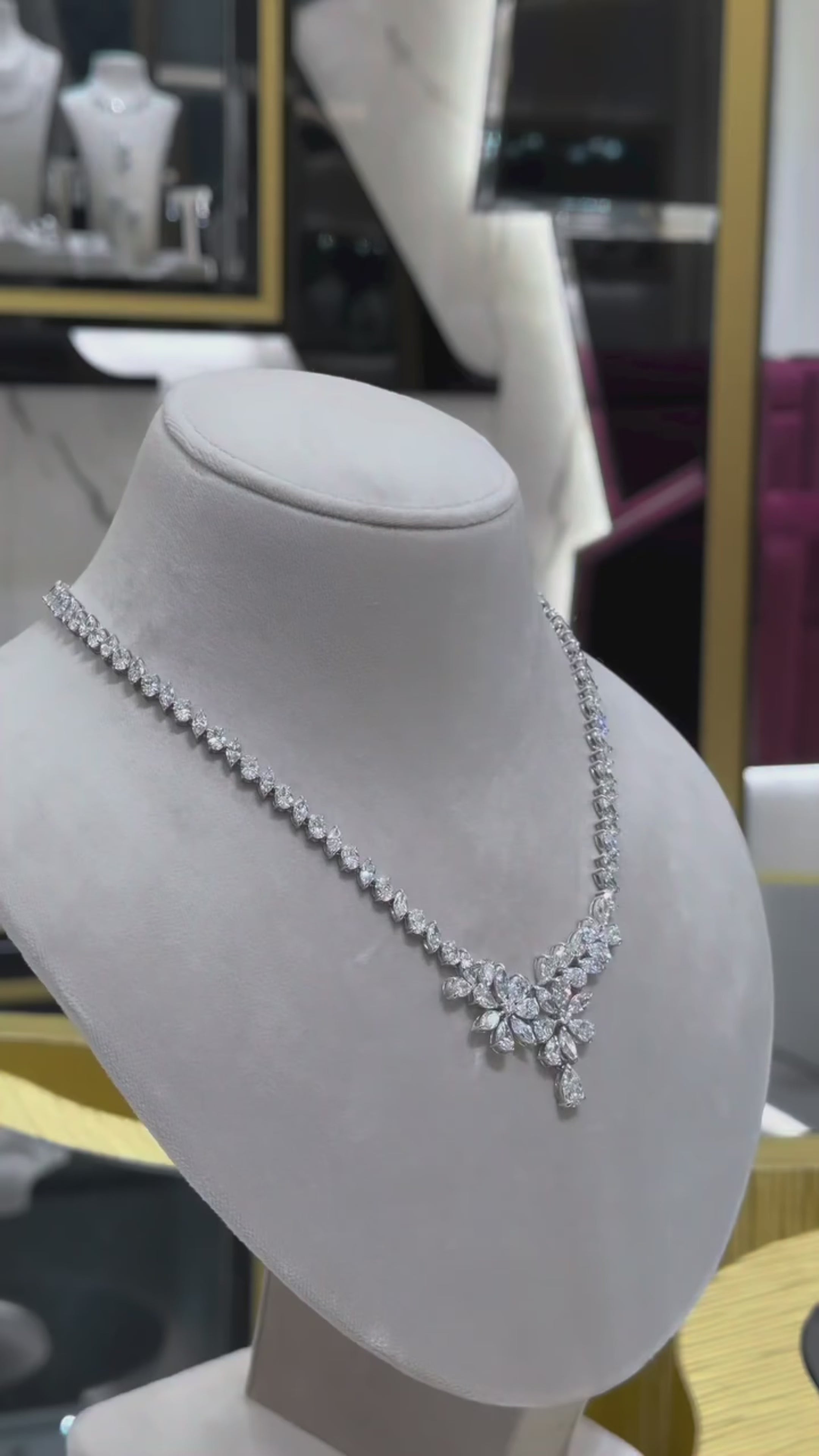 14K White Gold Aurora Diamond Drop Necklace 37.02ct