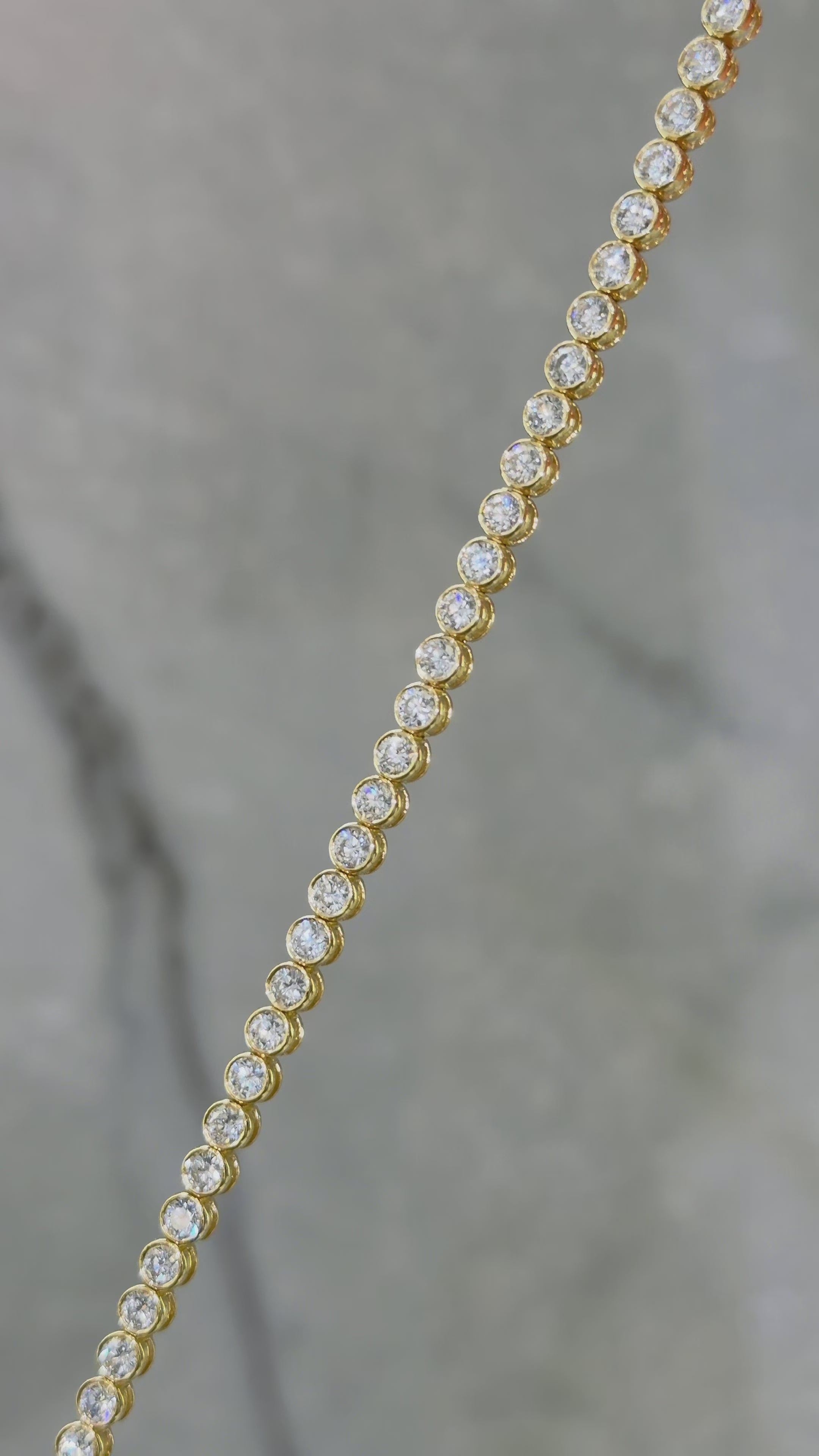 14K Yellow Gold Bezel Set round Diamond Tennis Bracelet 5.03ct