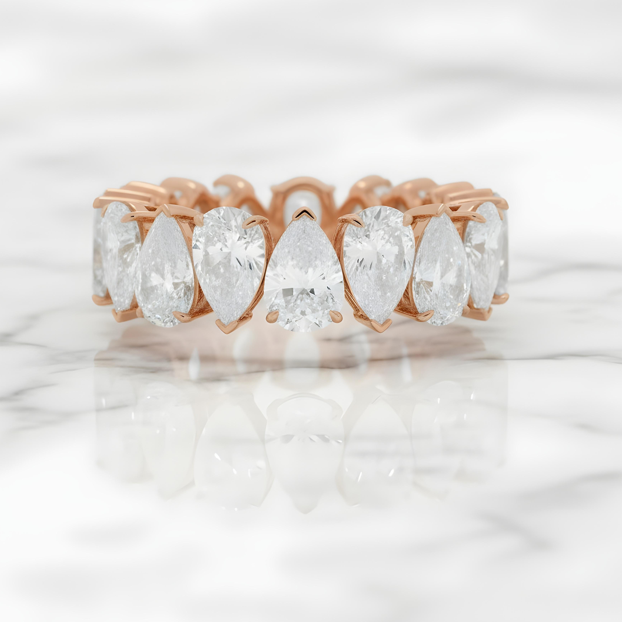 14K White Gold Pear Cut Diamond Eternity Ring 9.52ct (size 8.5)