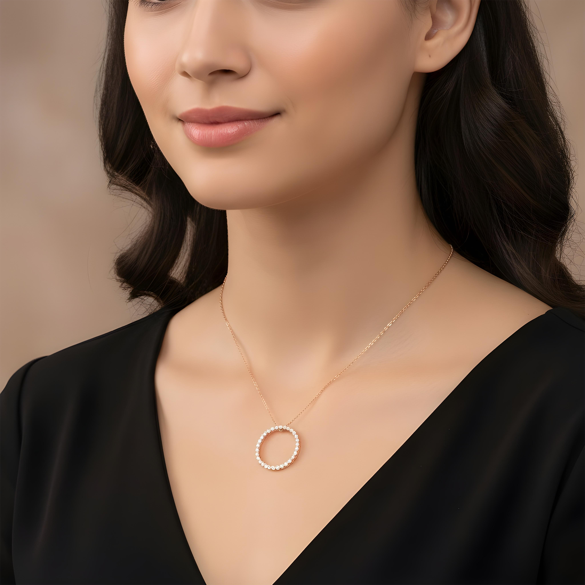14K Yellow Gold Round Diamond Karma Circle Drop Necklace 1.0ct