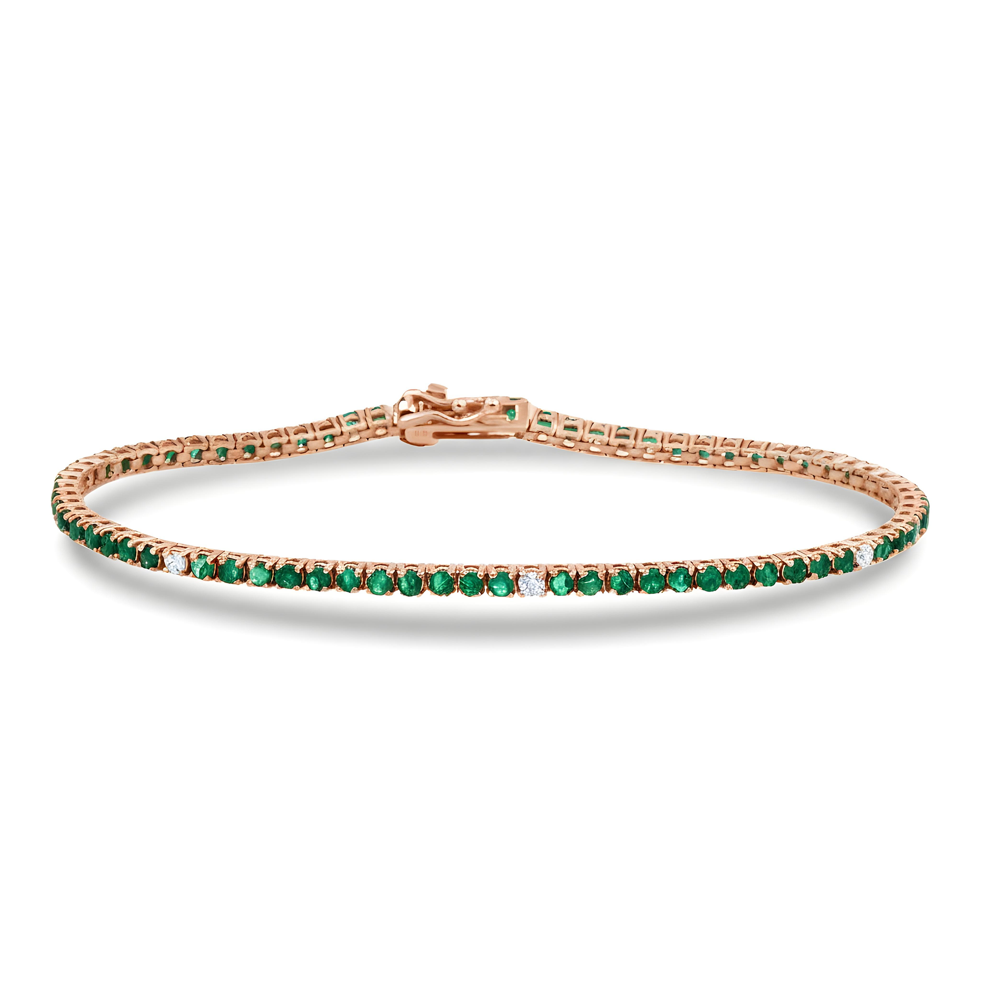 14K White Gold Round Emerald & Diamond Tennis Bracelet 2.45ctw