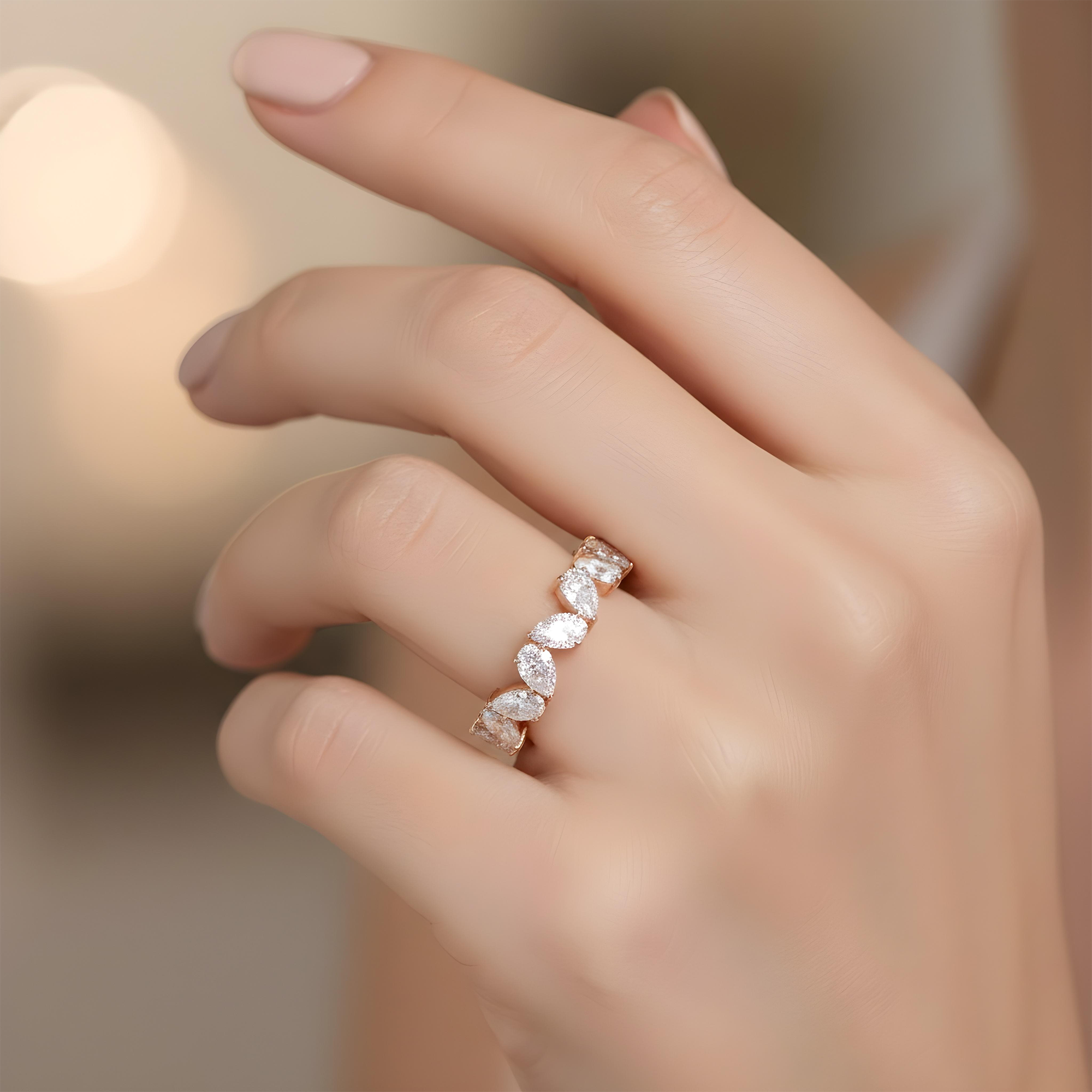 14K White Gold Pear Cut Diamond Eternity Ring 3.56ct (size 6.5)