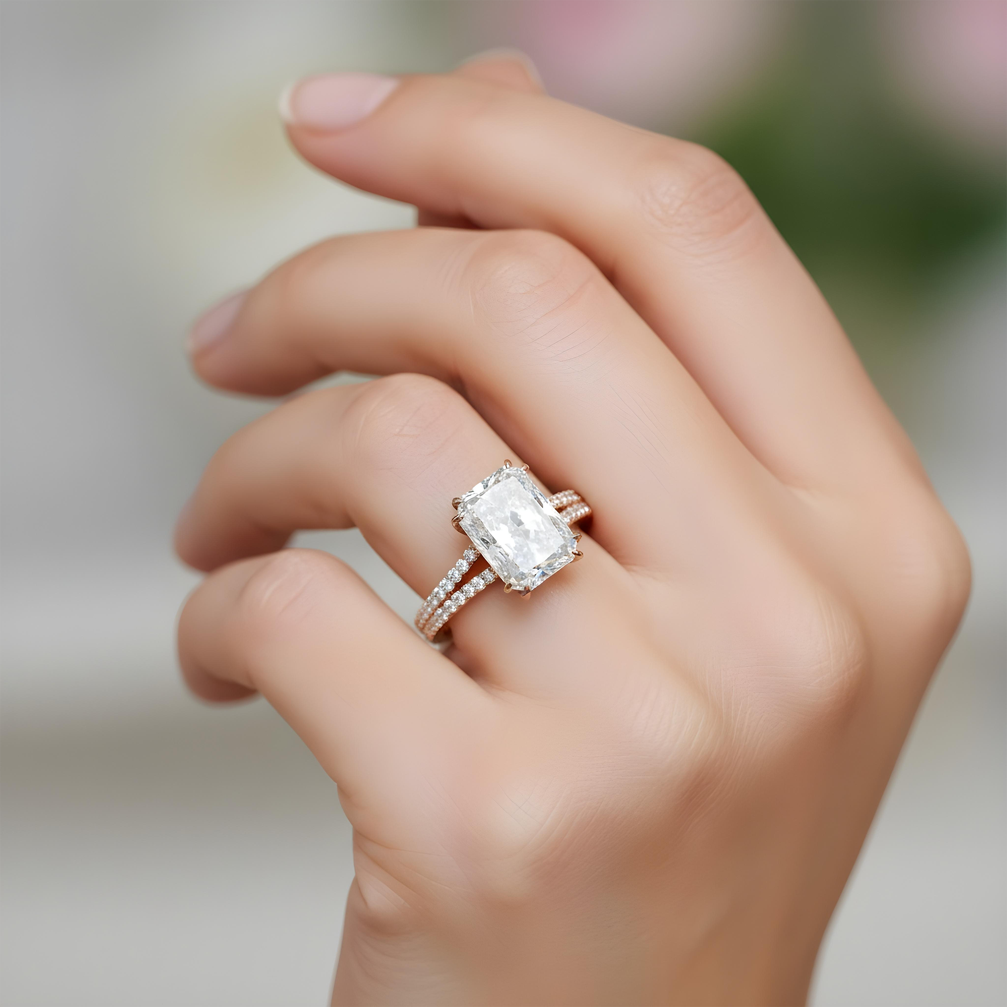 18K White Gold 4.41ct Elongated Cushion Cut Diamond Engagement Ring