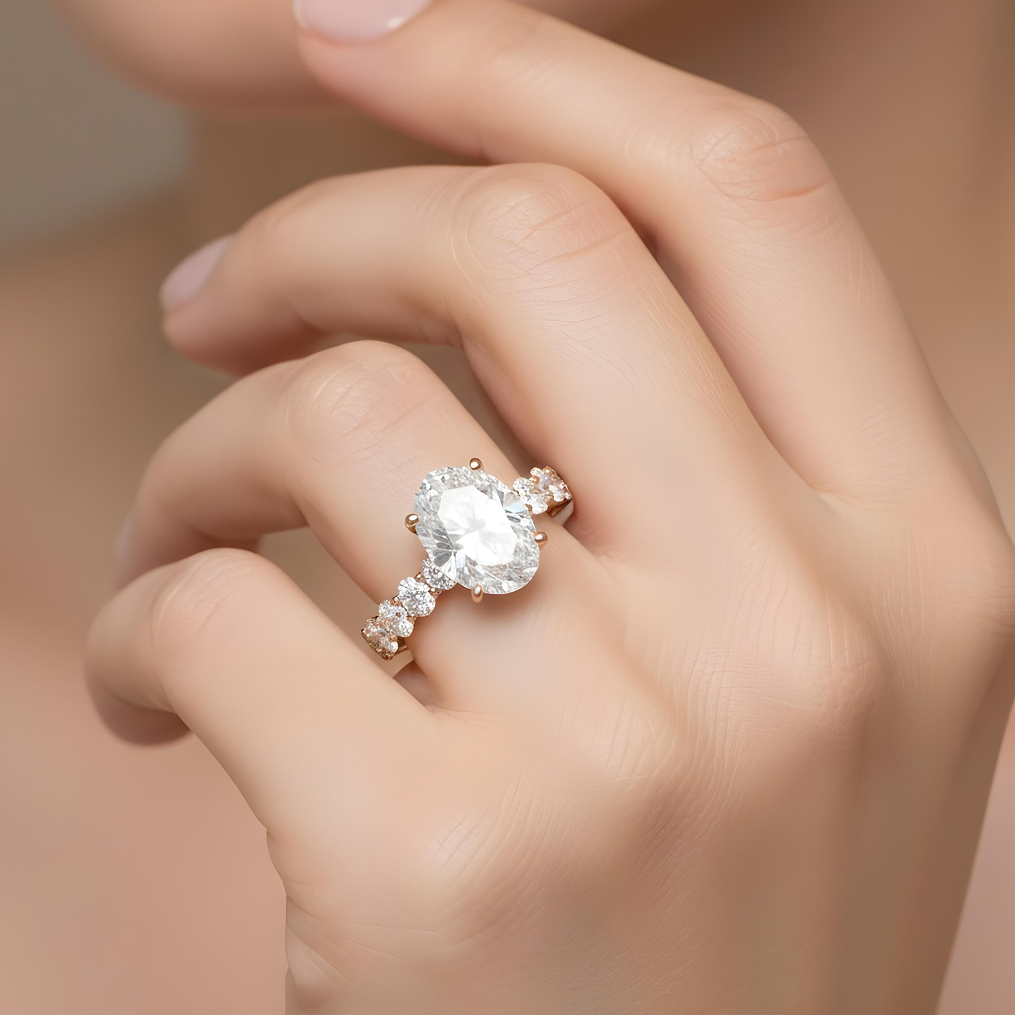 18K White Gold 4.73ct Oval Cut Engagement Ring 7.38ctw