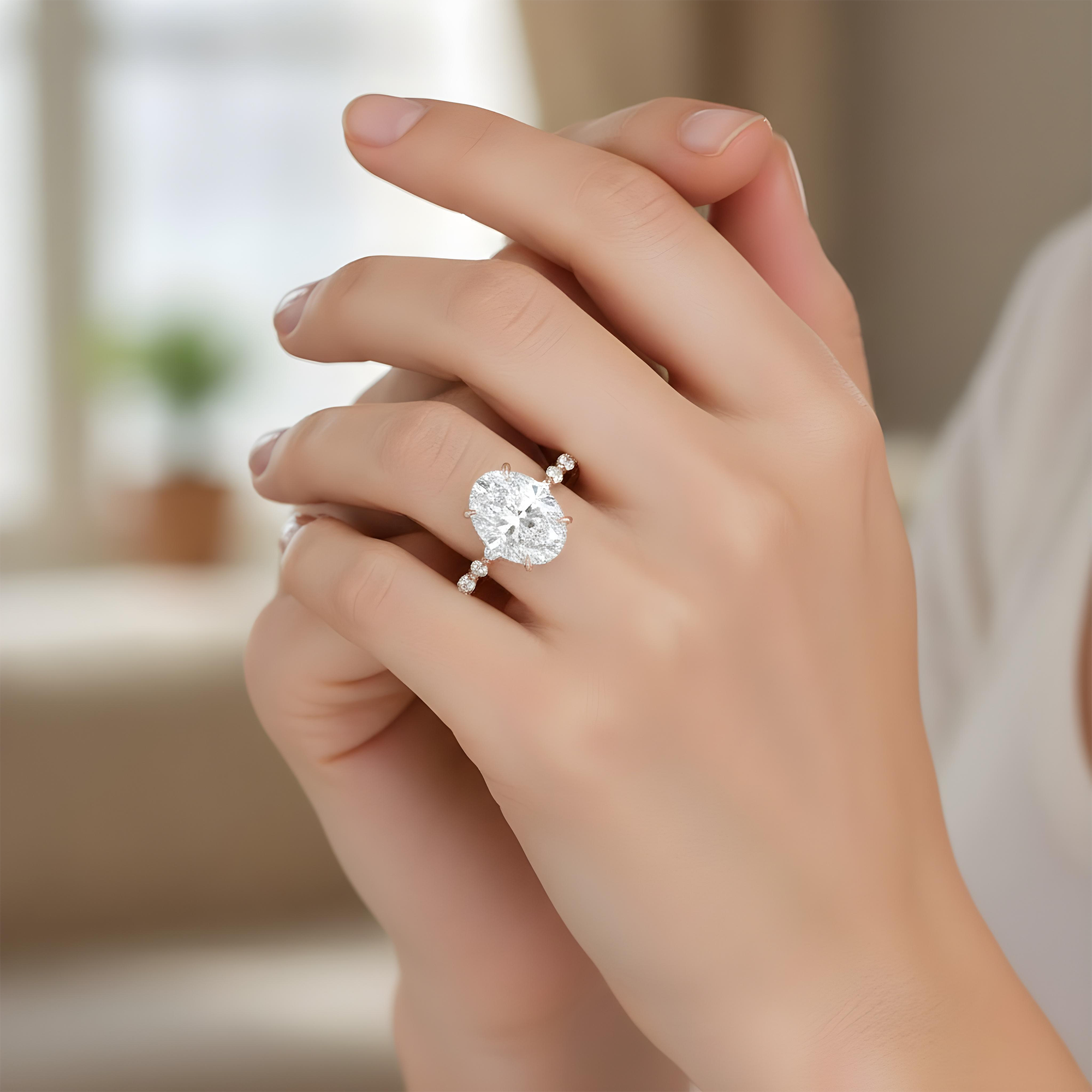 18K Yellow Gold 4ct Oval Cut Diamond Engagement Ring 4.80ctw