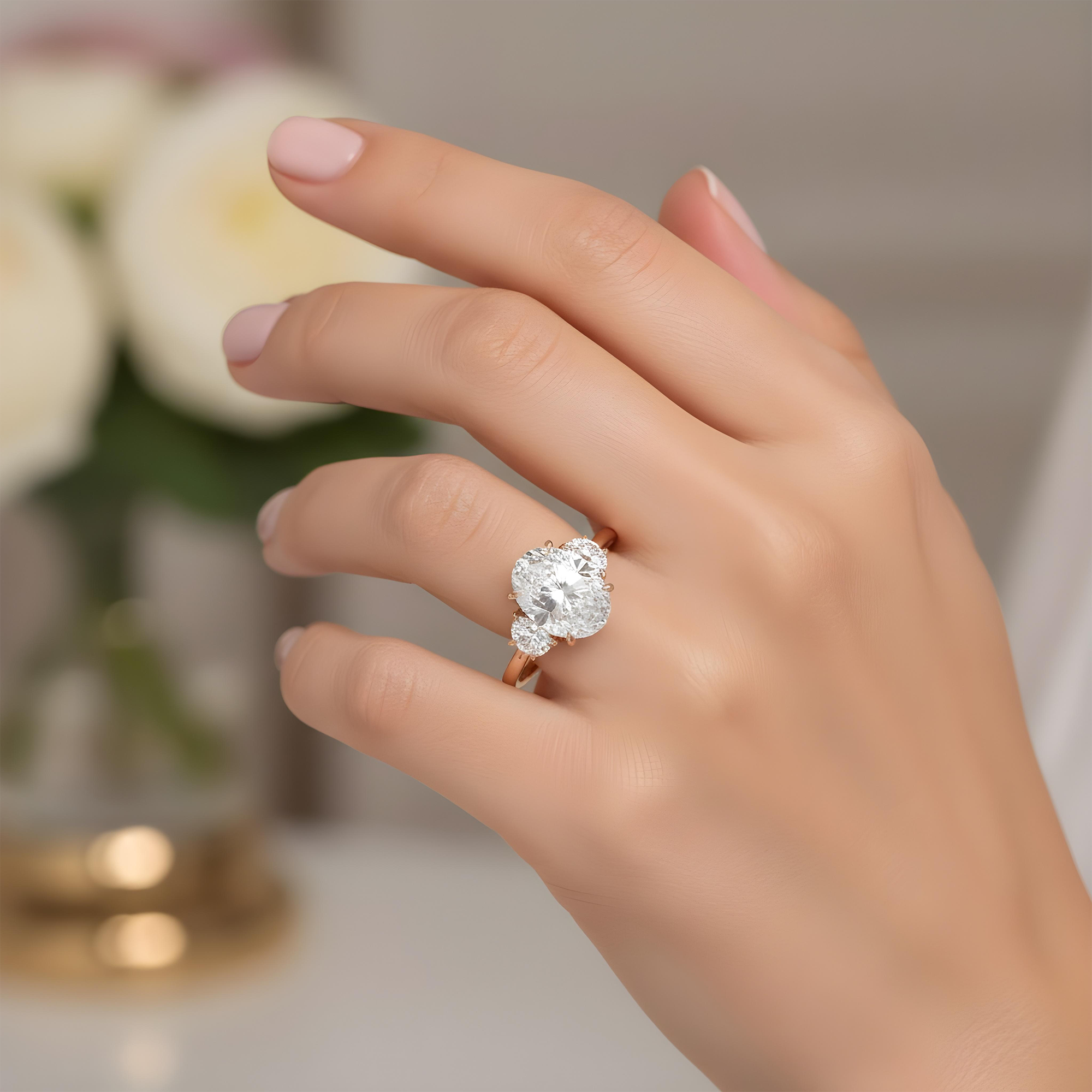 Platinum 3.72ct Oval Cut Triple Diamond Engagement Ring 4.23ctw