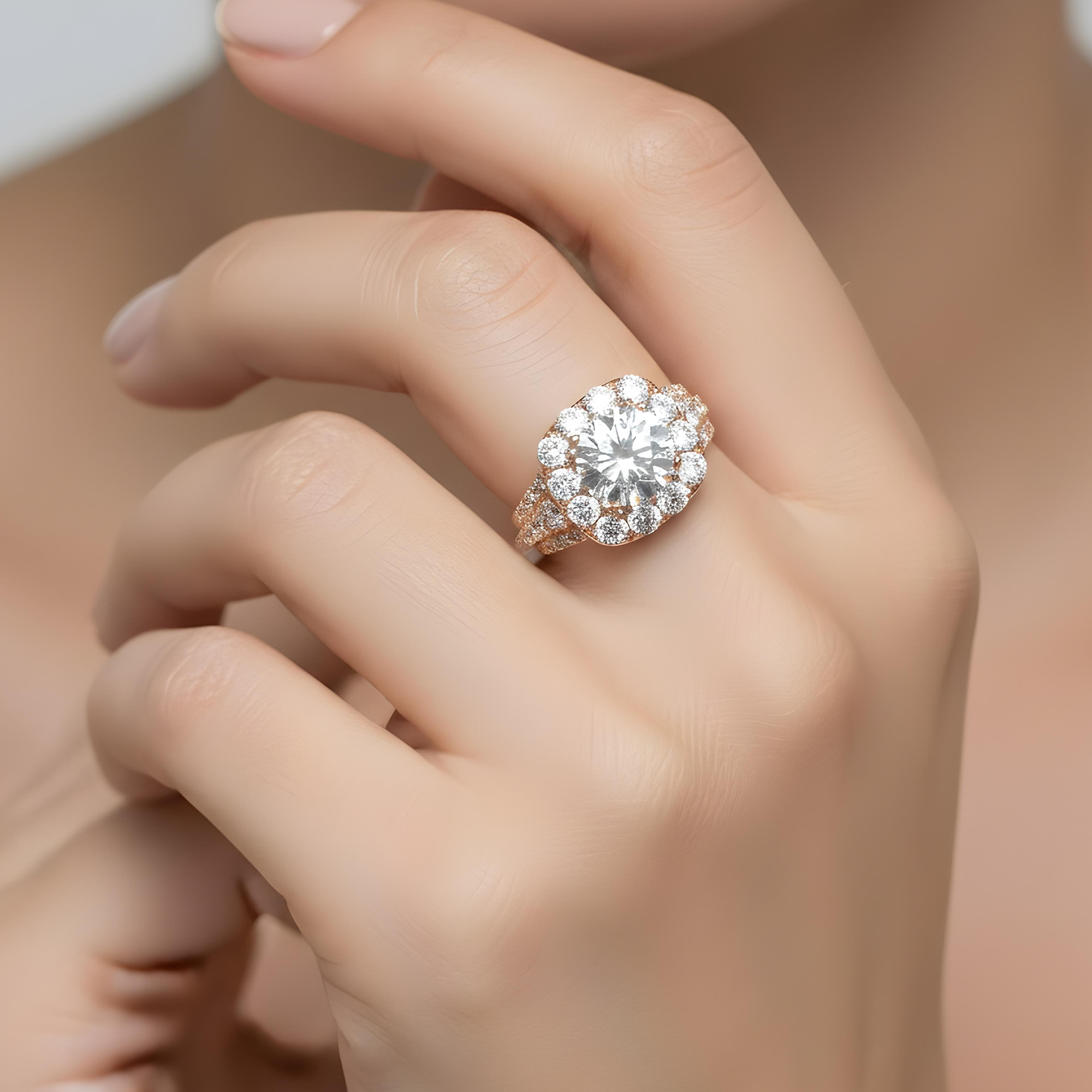 18K White Gold 3.92ct Round Cut Diamond Engagement Ring 7.22ctw