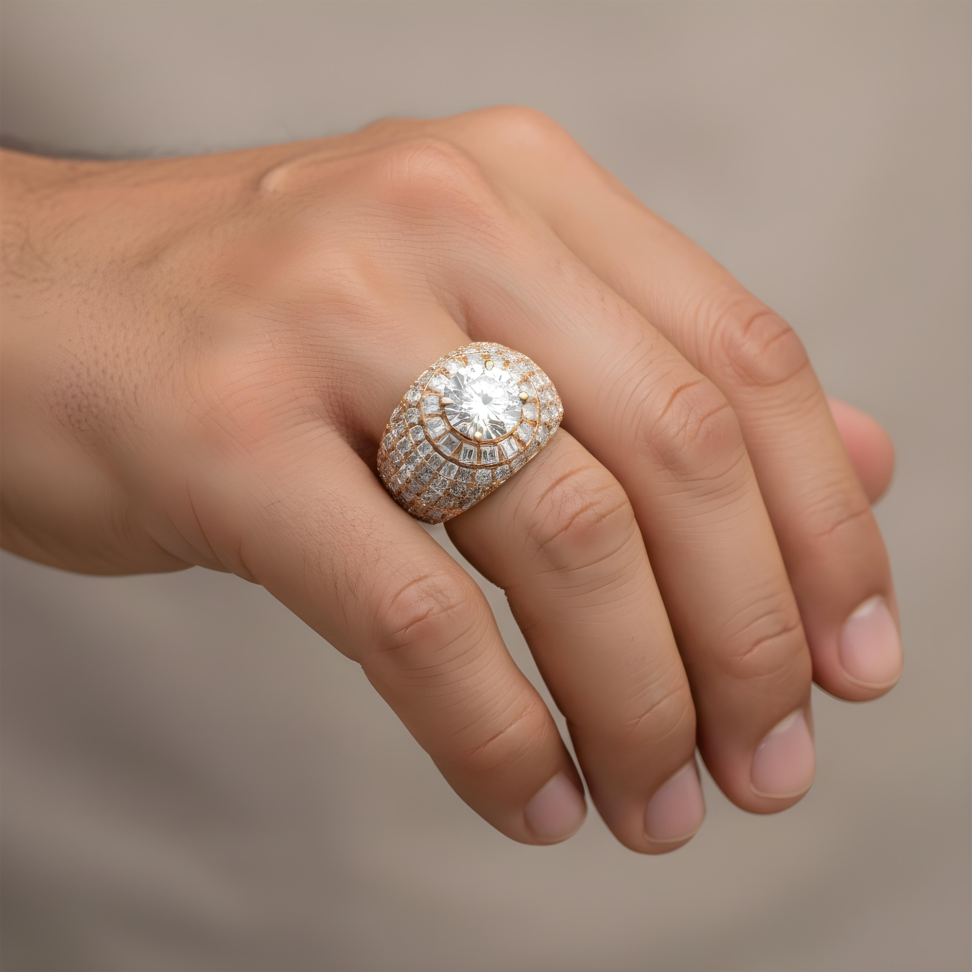 14K White Gold 4.01ct Round & Baguette Diamond Chandelier Ring 16.26ctw