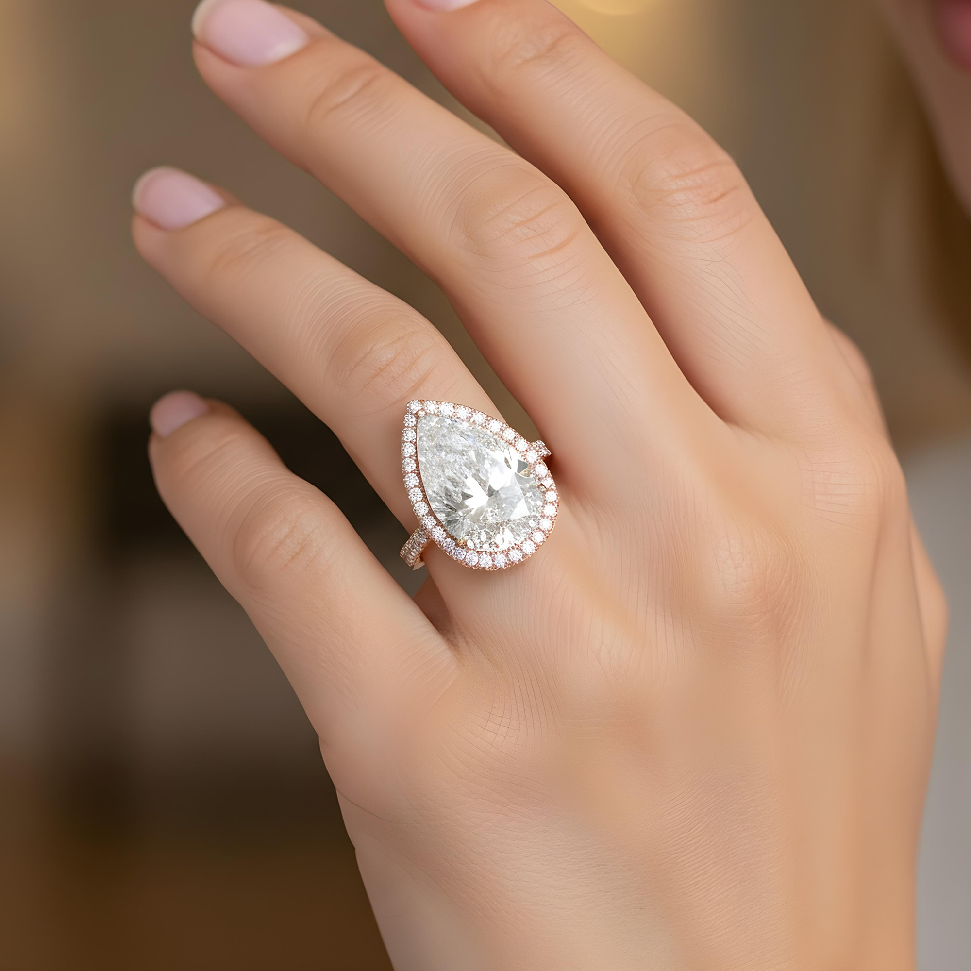 GIA Platinum 13.03ct Pear Cut Diamond Engagement Ring 15.03ct
