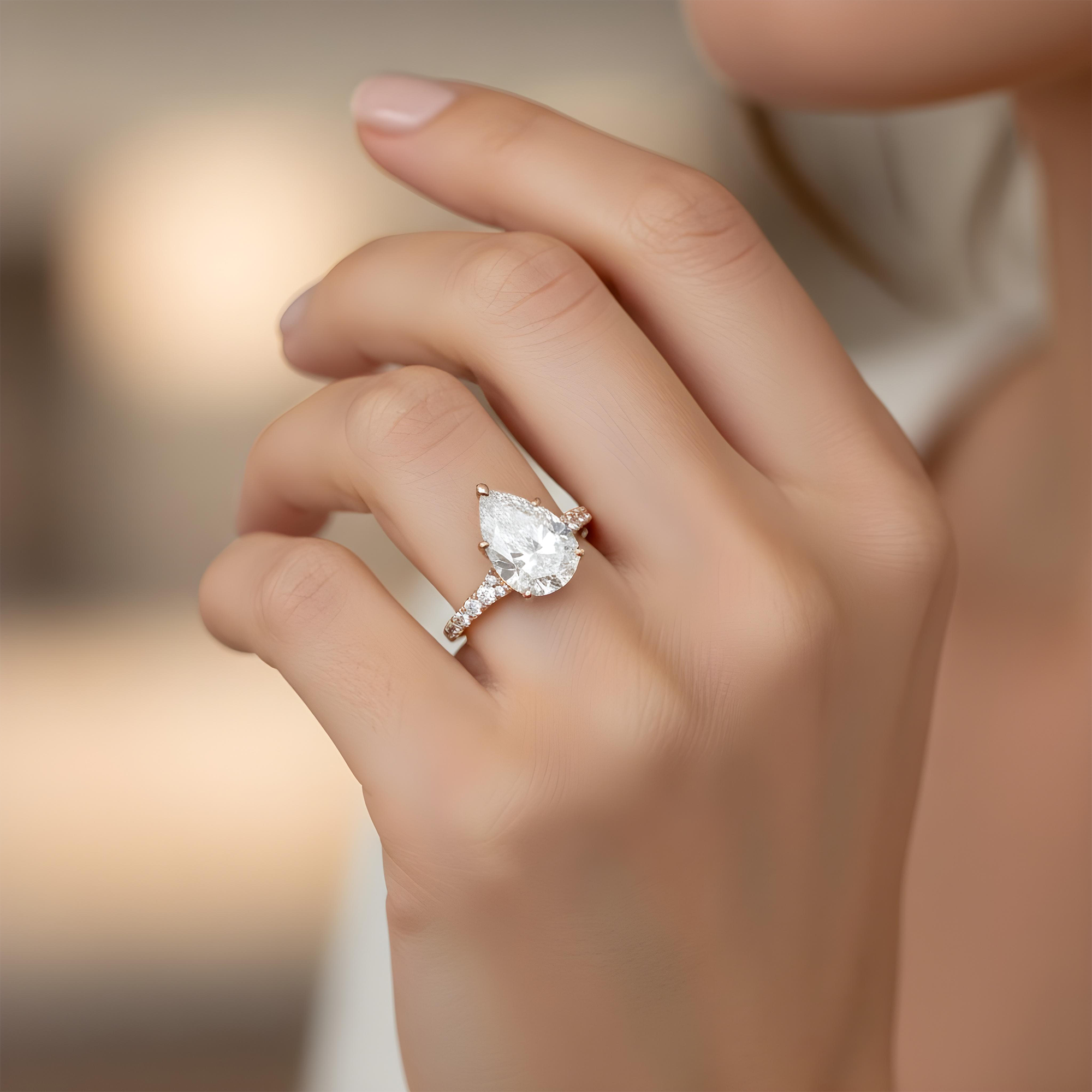 18K White Gold 6.07ct Pear Cut Diamond Engagement Ring 6.93ctw