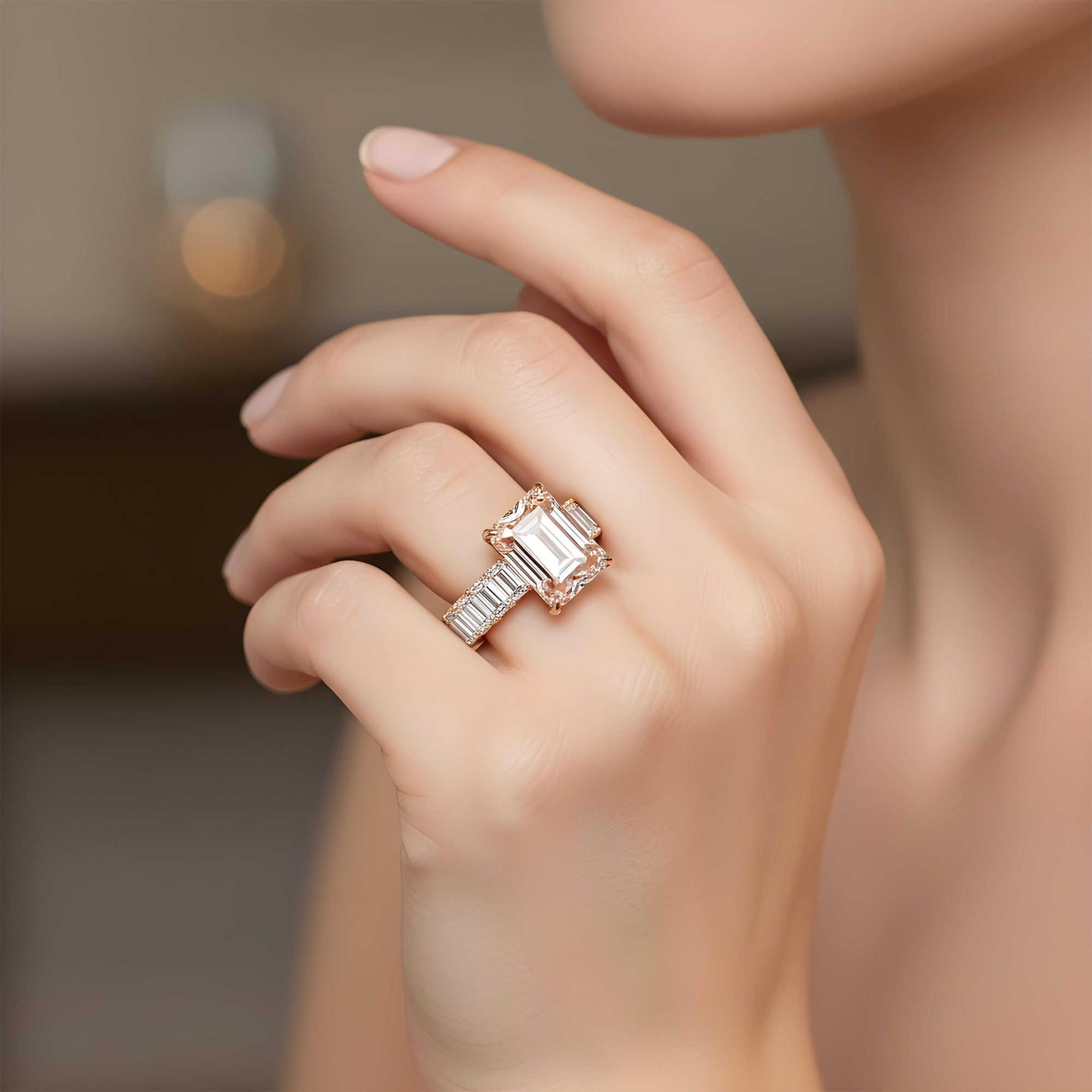 18K White Gold 15.62ct Fancy Intense Pink Emerald Cut Diamond Ring 21.74ctw