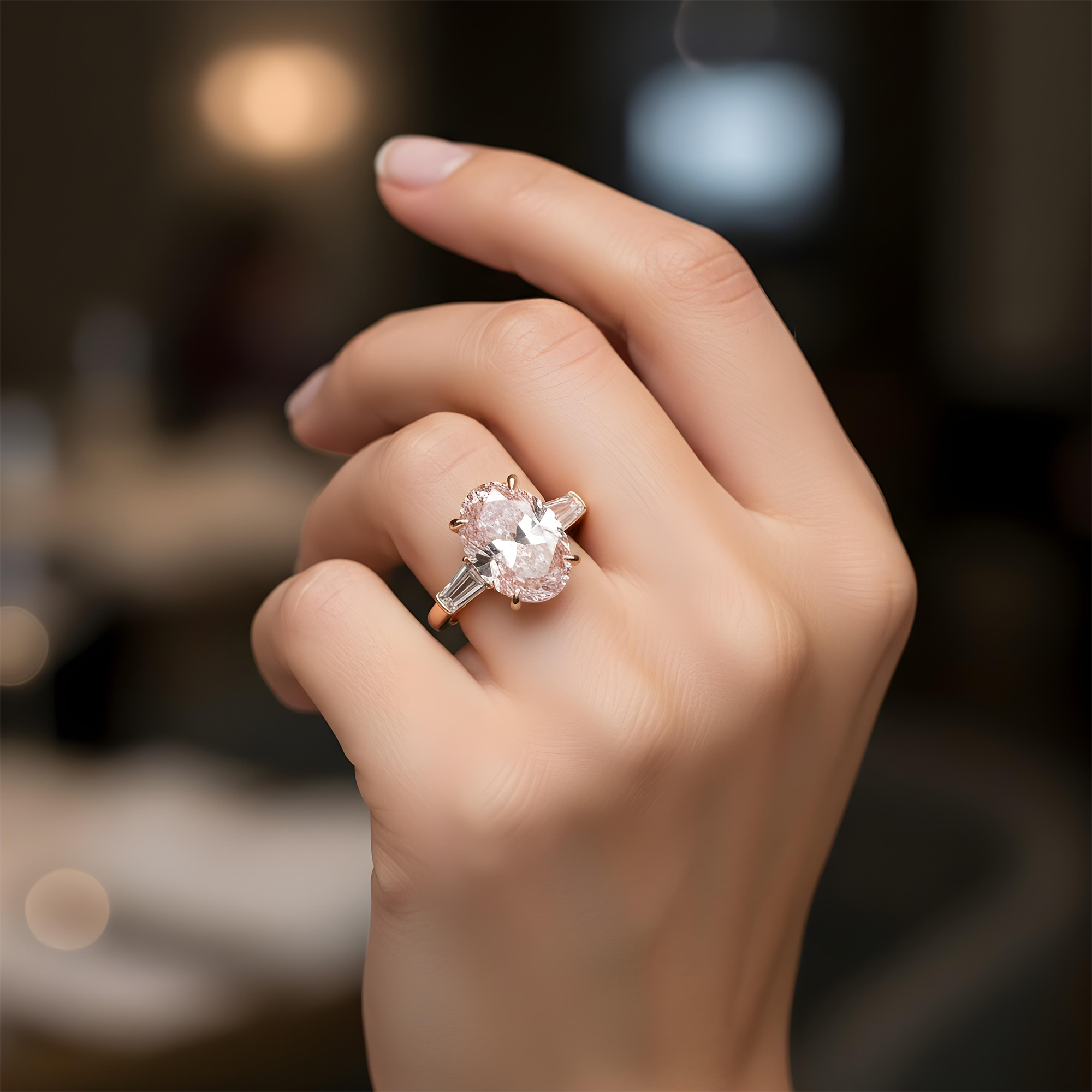 18K White Gold 10.33ct Oval Fancy Vivid Pink Diamond Ring 12.06ctw