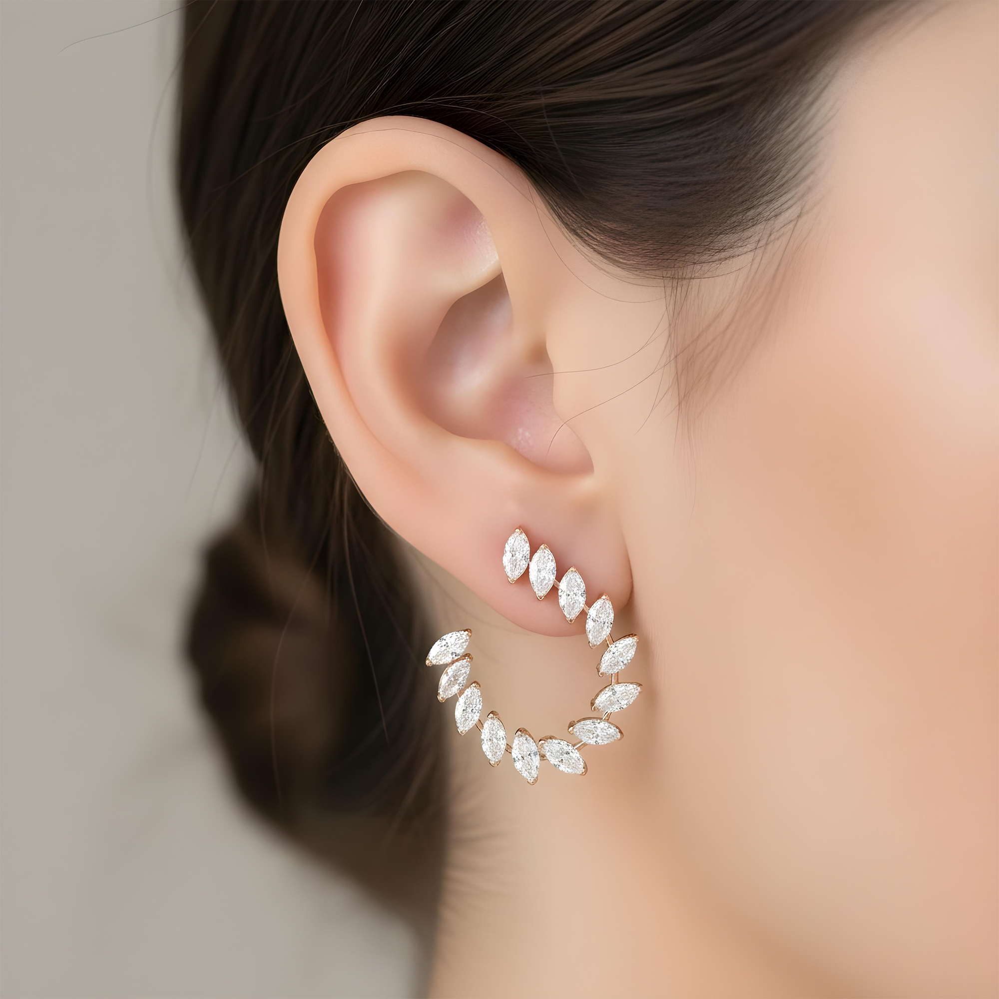14K White Gold Marquise Cut Diamond Open Hoop Earrings 5.92ctw