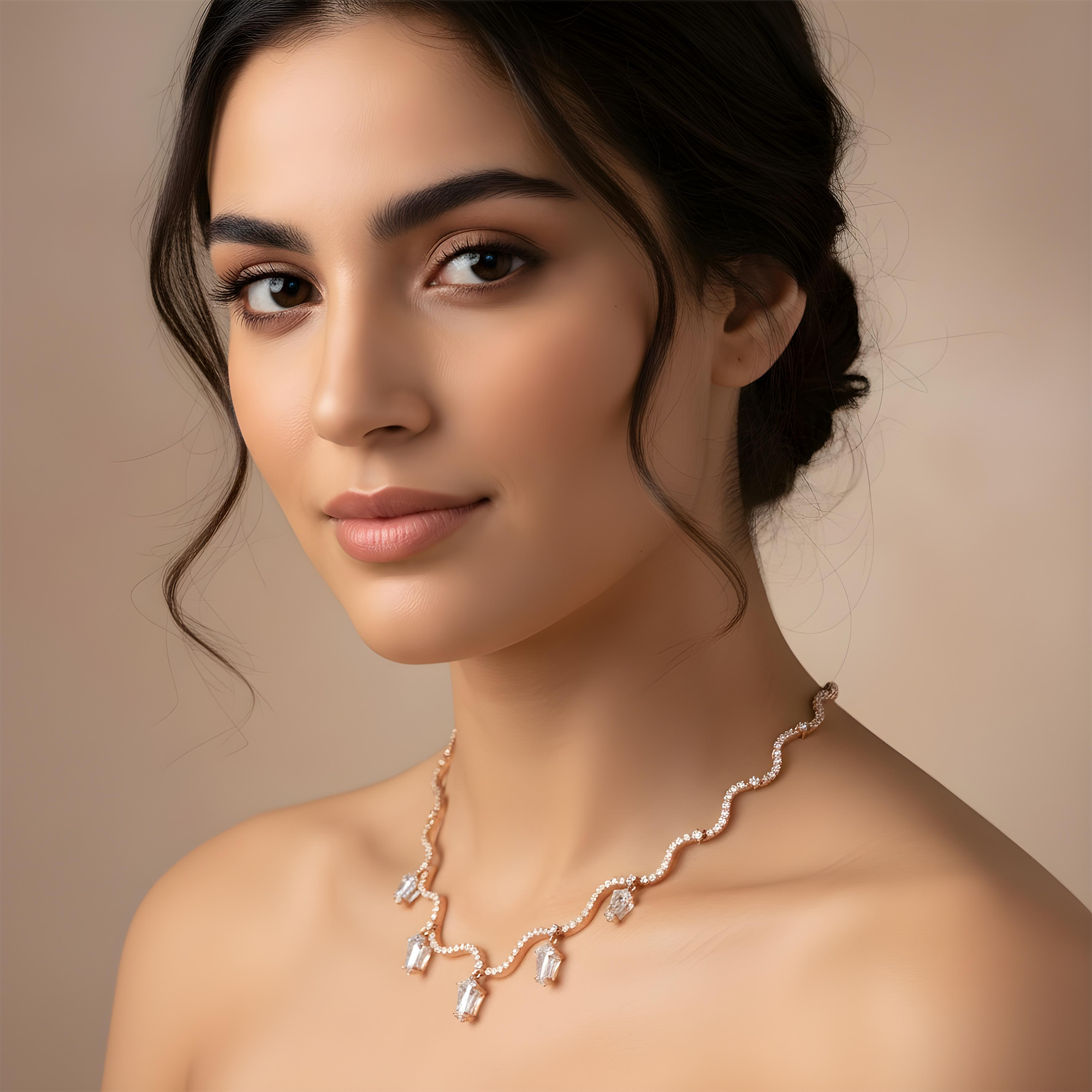 14K White Gold Step Cut Kite & Roud Diamond Falling Rain Necklace 5.73ct