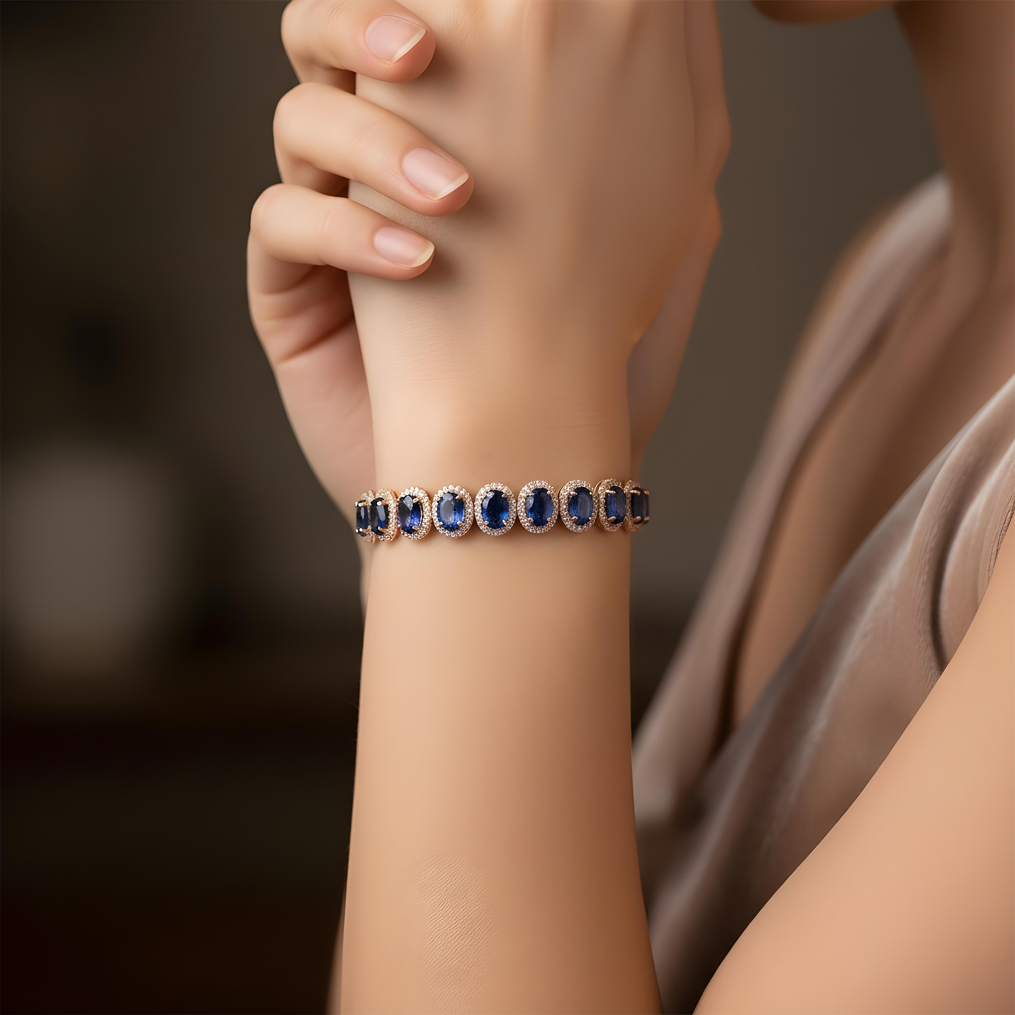 18K White Gold Oval Cut Sapphire & Diamond Bracelet