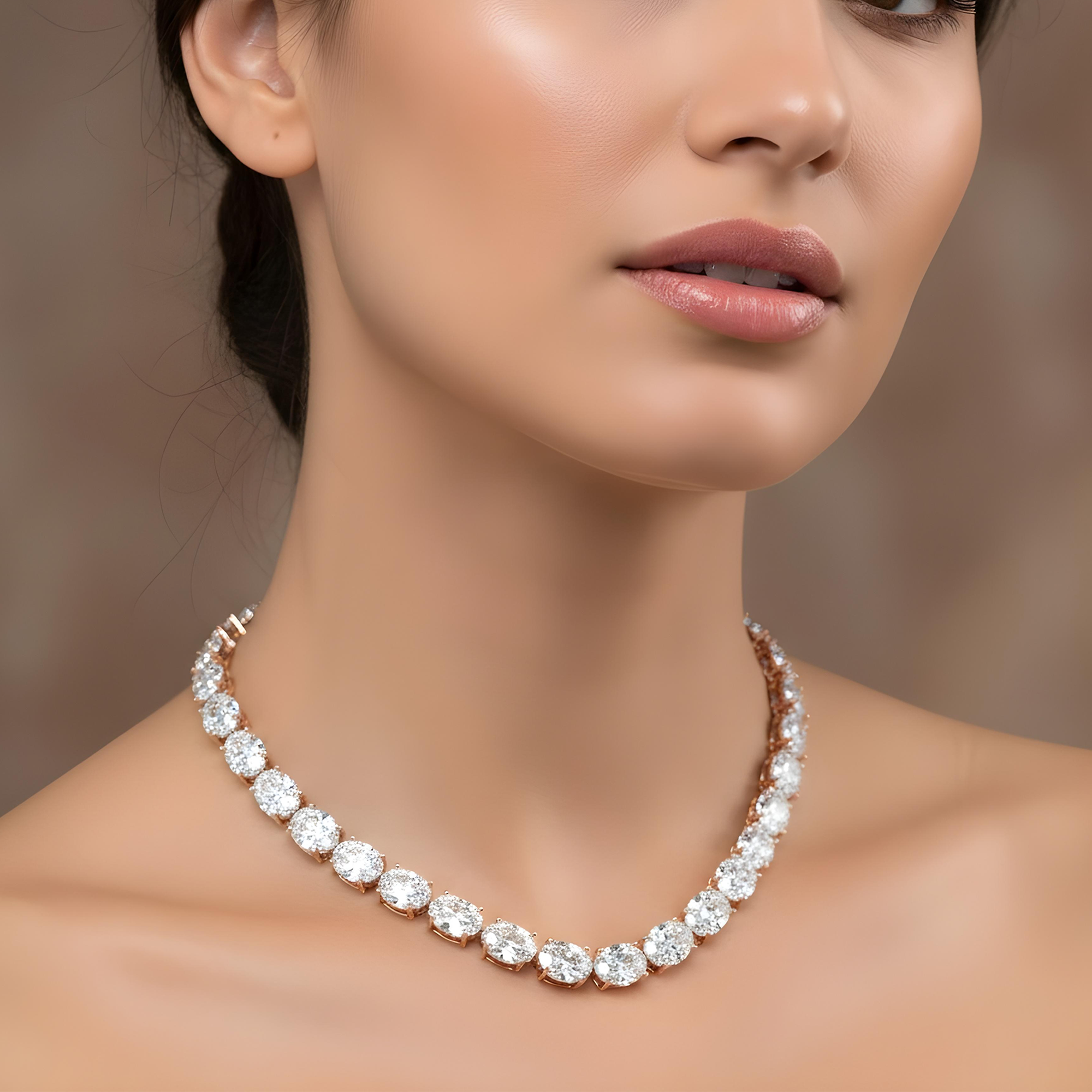 14K White Gold Full Oval Cut Diamond Chain 178.33ct