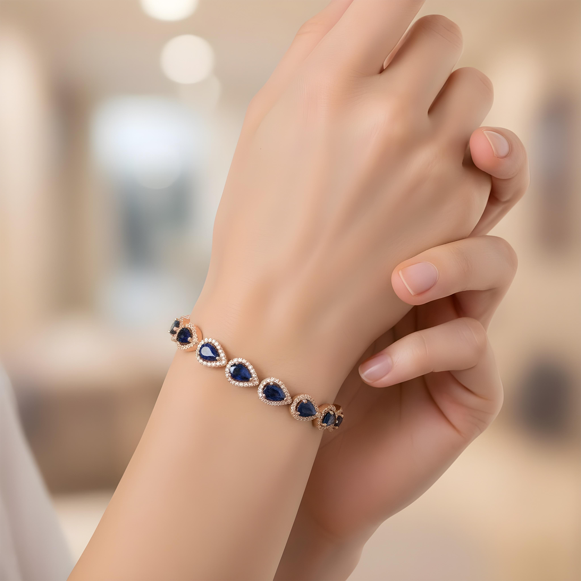 18K White Gold Pear Cut Sapphire & Diamond Bracelet