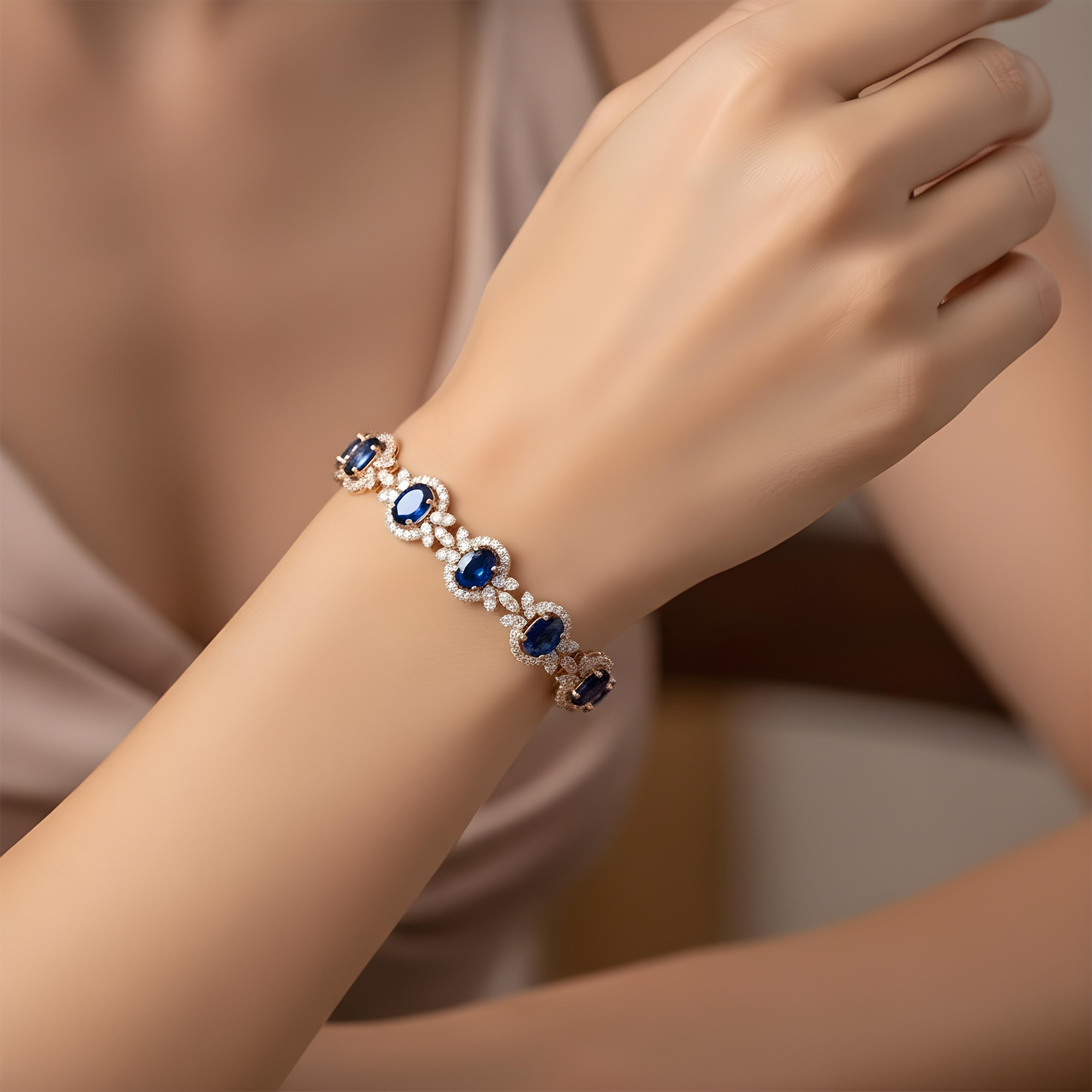 18K White Gold Oval Cut Sapphire & Diamond Bracelet