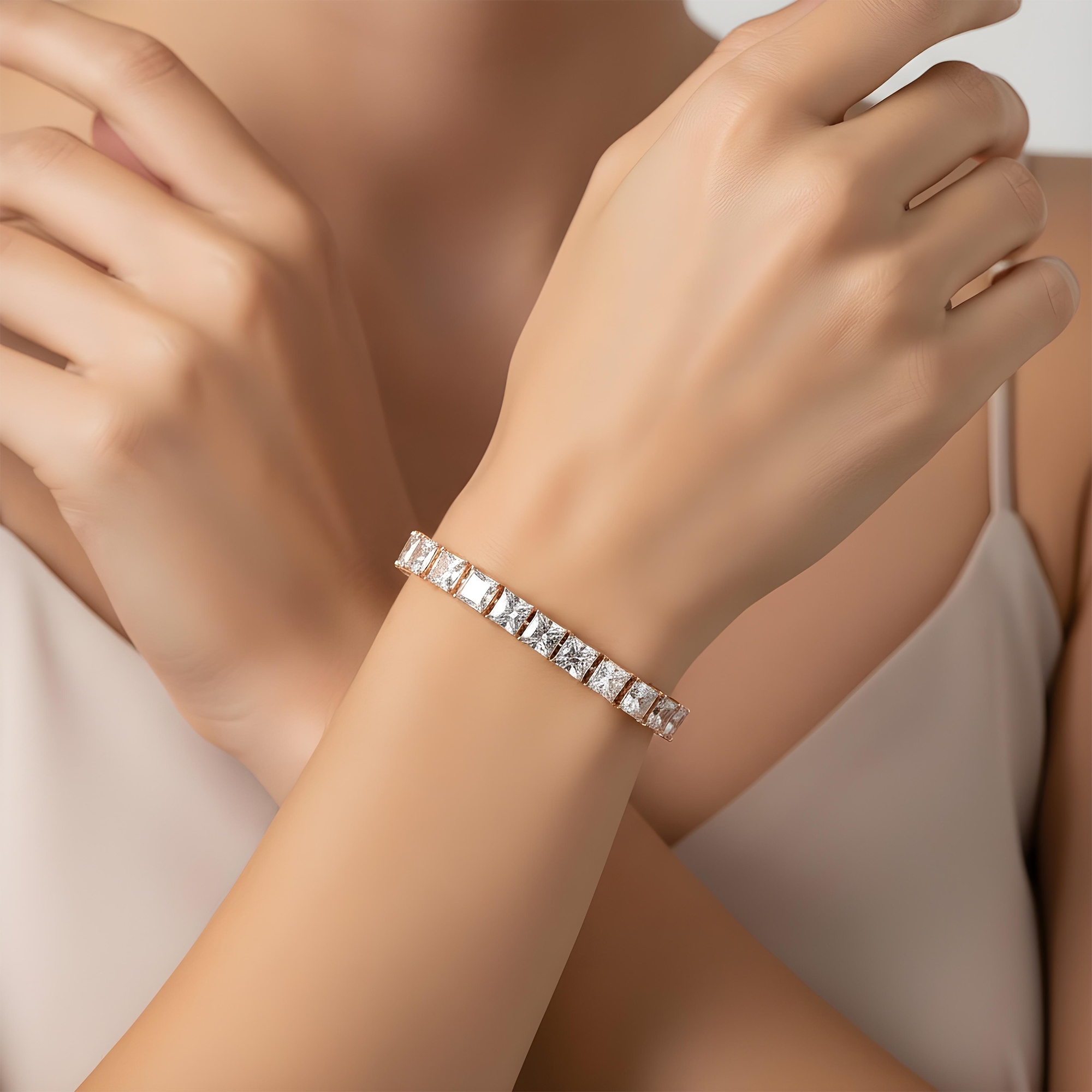 14K White Gold Princess Cut Diamond Tennis Bracelet 27.25ct