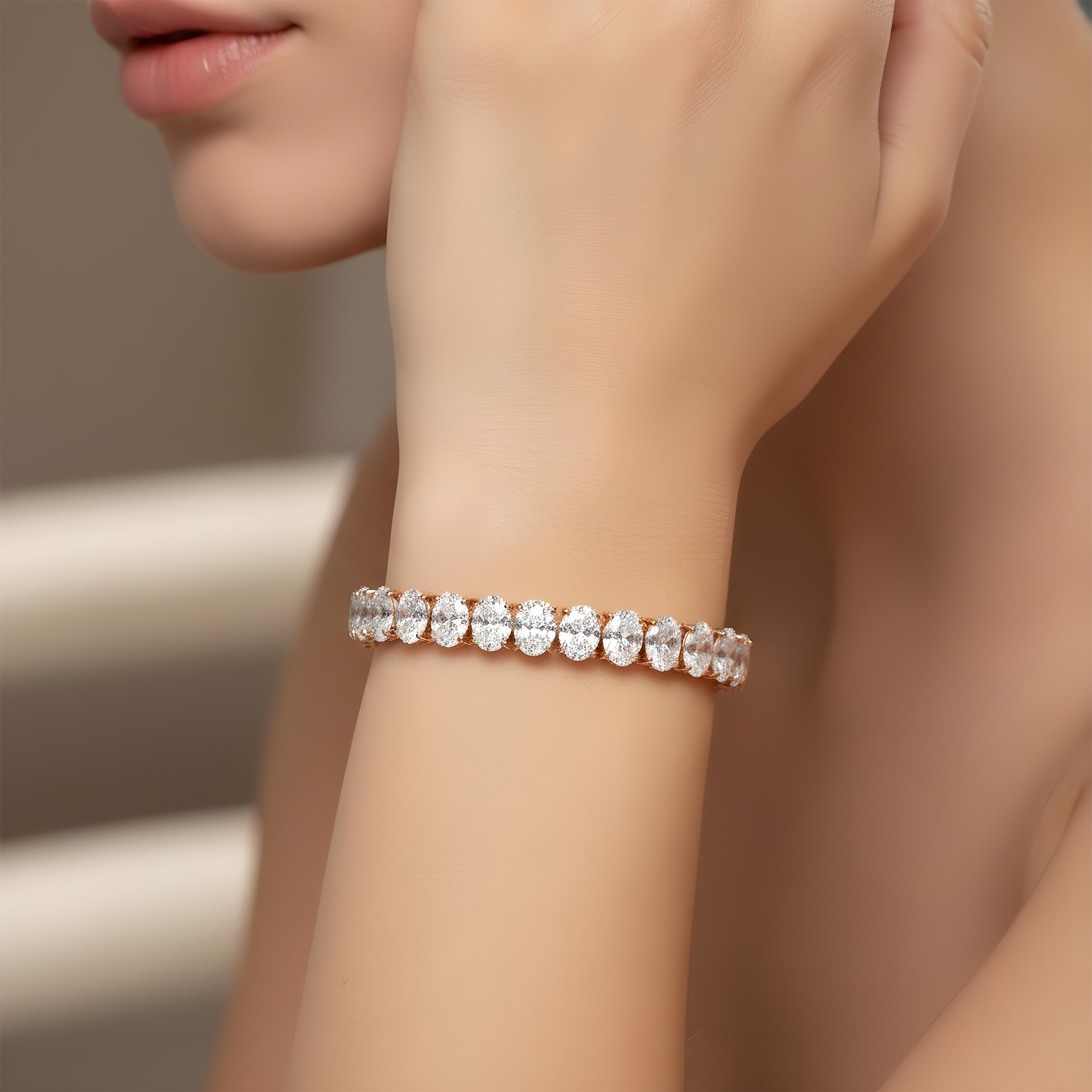 14K White Gold Oval Cut Diamond Tennis Bracelet 40.44ct
