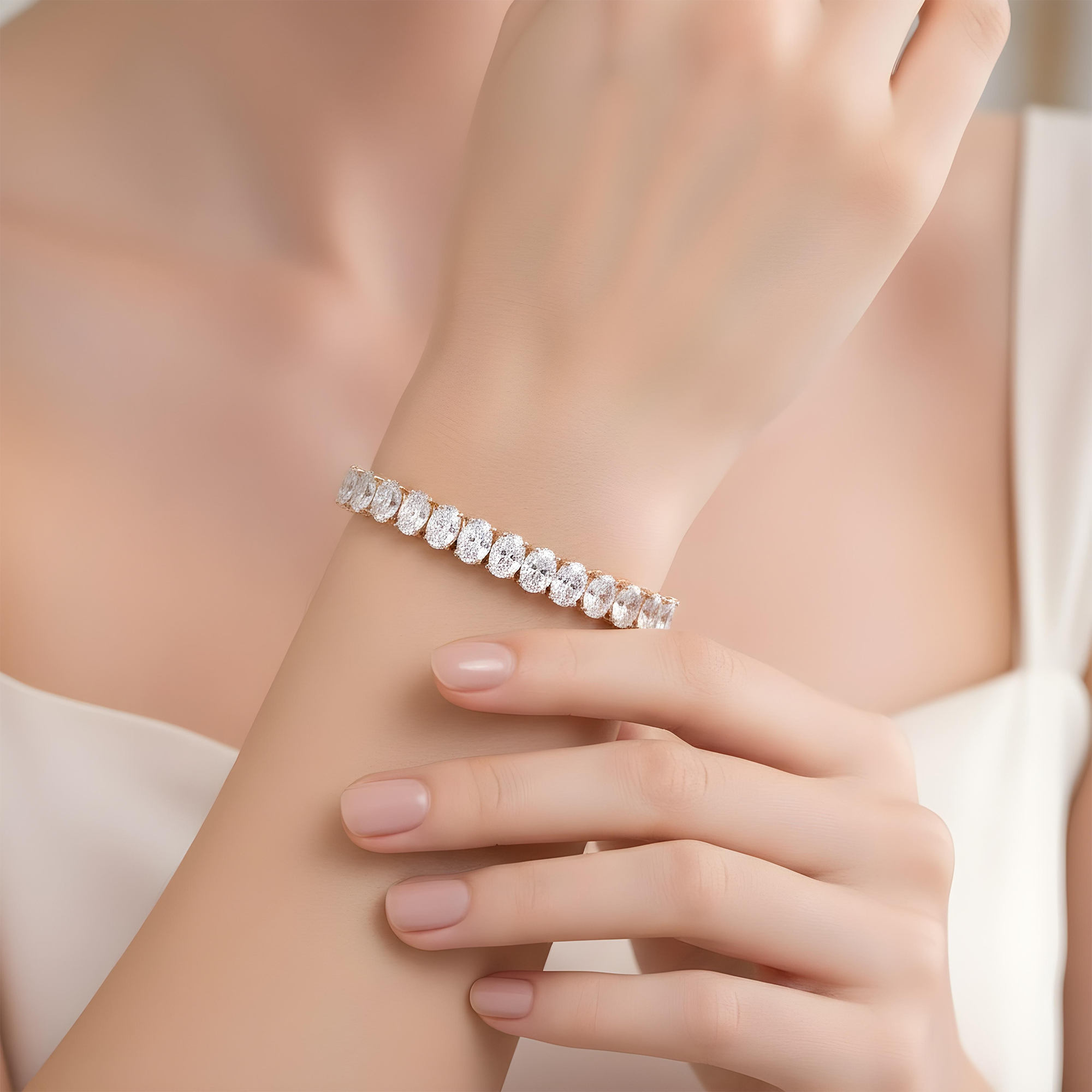 14K White Gold Oval Cut Diamond Bracelet 31.34ct