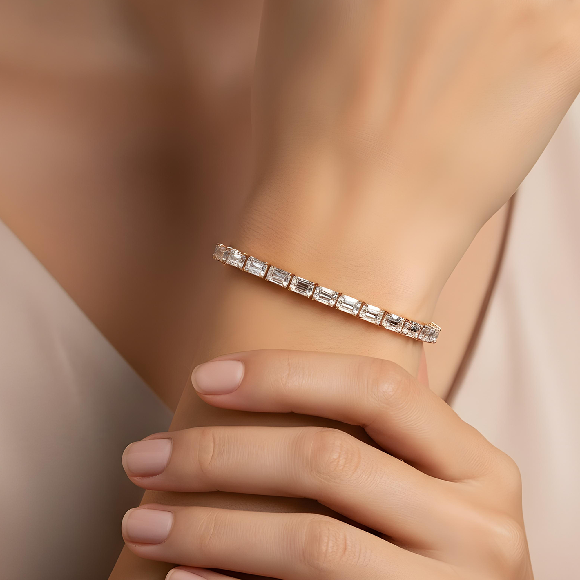 14K White Gold Emerald Cut Diamond Tennis Bracelet 24.21ct