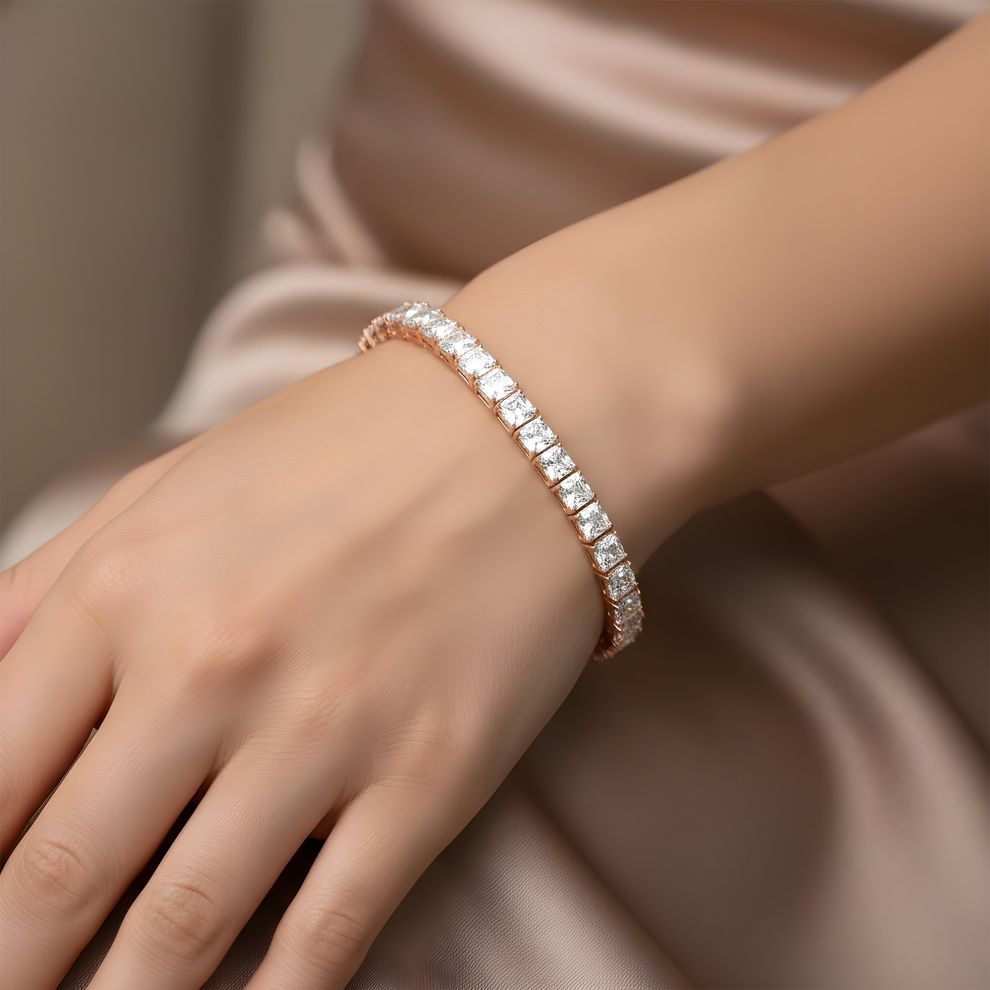 14K White Gold Asscher Cut Diamond Tennis Bracelet 30.04ct