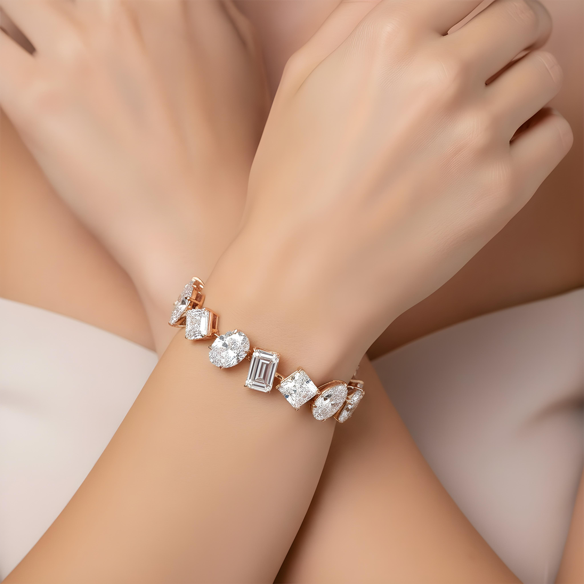 14K White Gold Multi Cut Diamond Eternal Goddess Bracelet 155ct