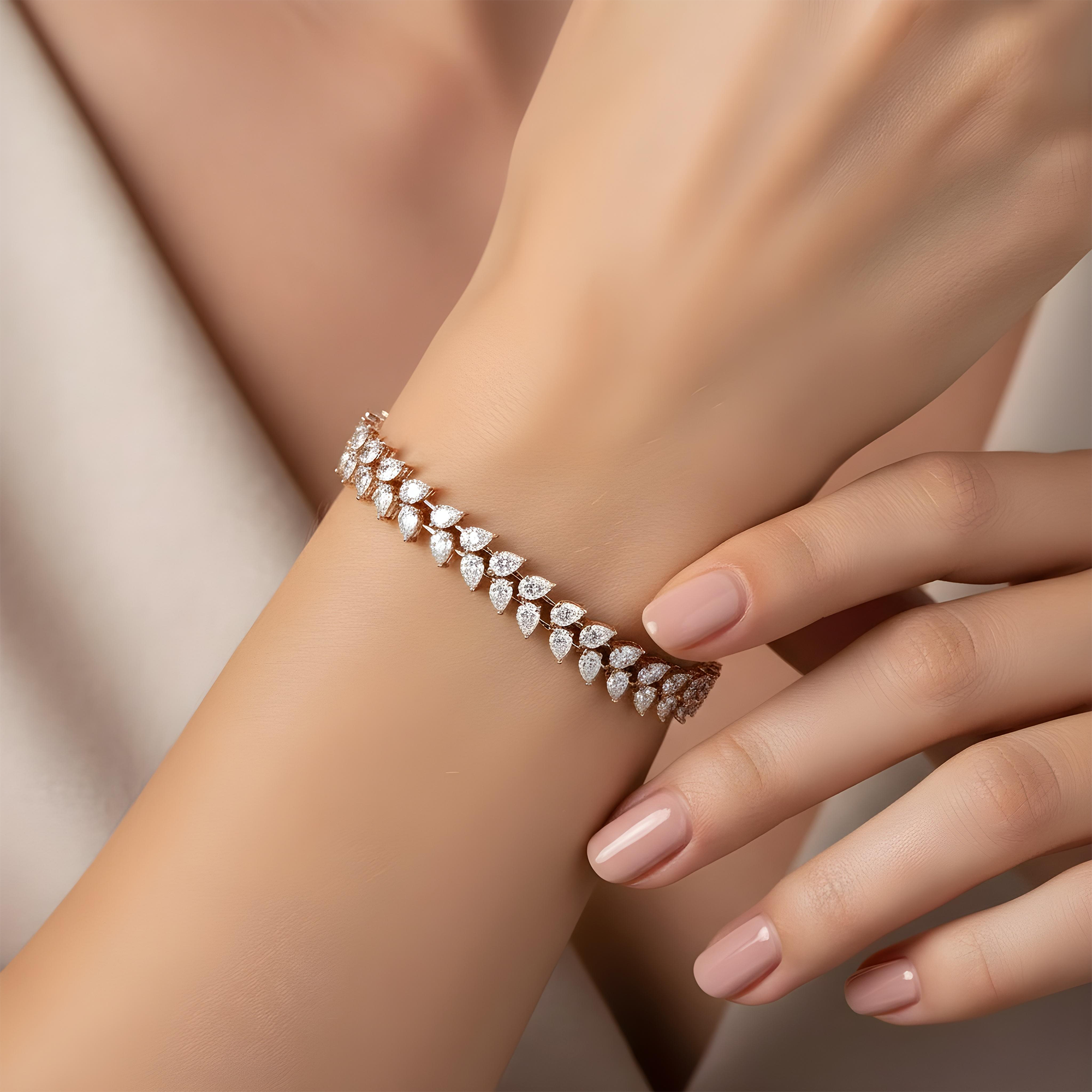 18K White Gold Pear Cut Diamond Rosebud Tennis Bracelet 16.68ctw