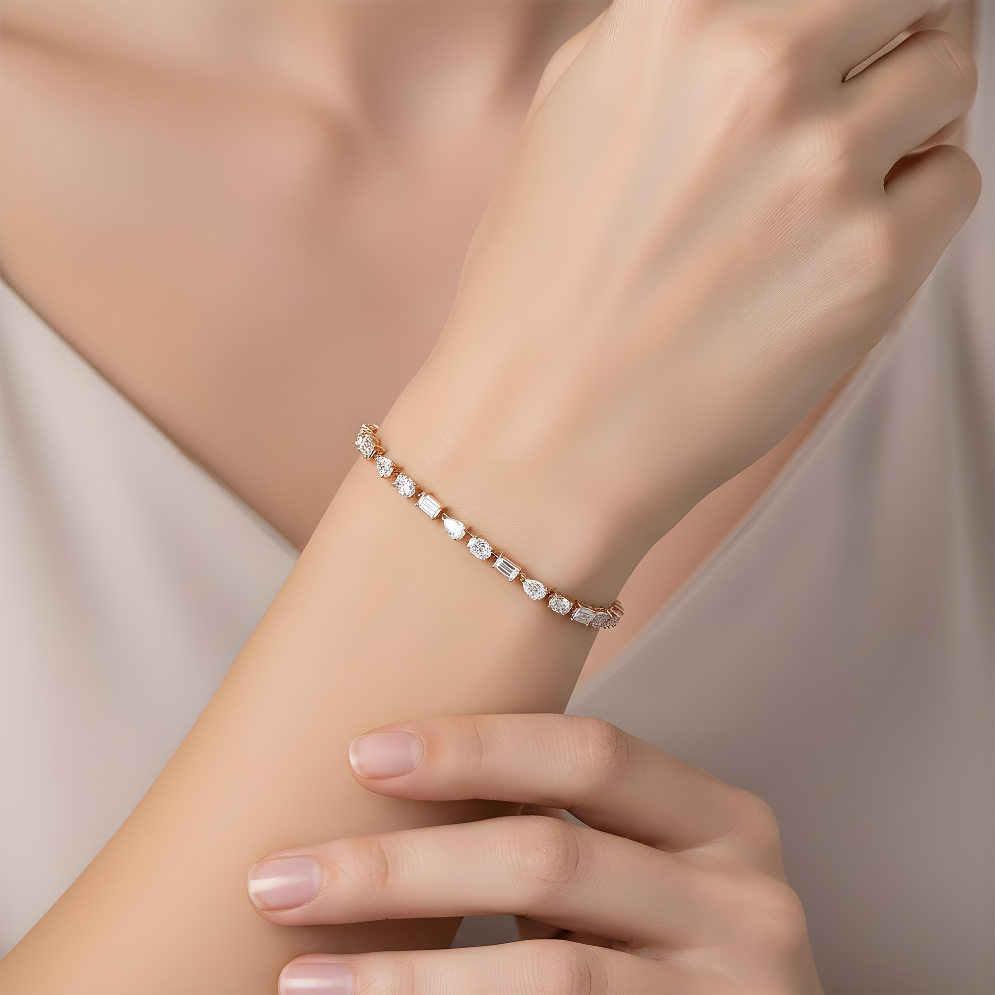 14K White Gold Pear, Oval & Emerald Cut Diamond Satellite Bracelet 11.0ct