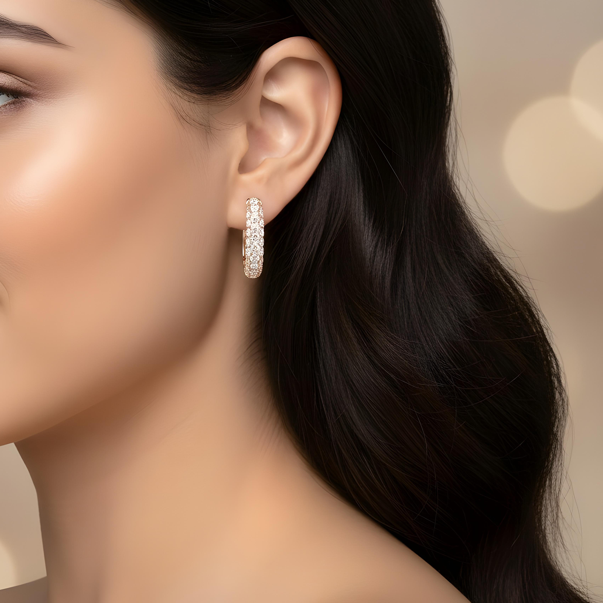 White Gold Round Cut Triple Row Diamond Hoop Earrings 5.95ctw