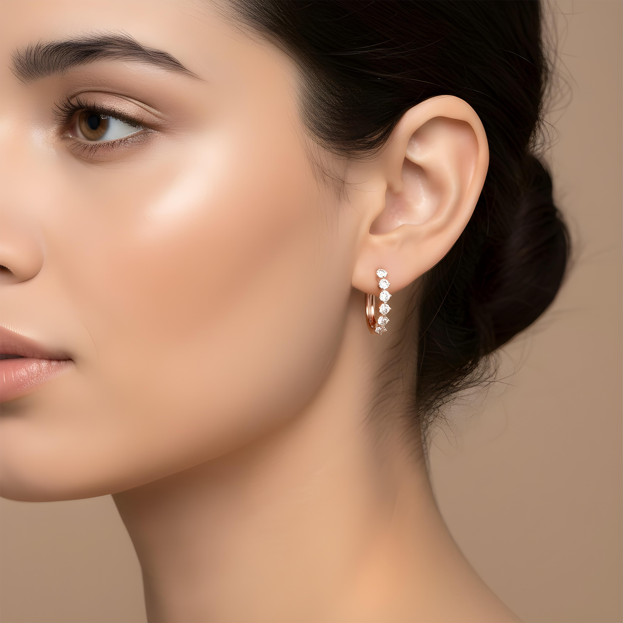 White Gold Round Cut Diamond Inside Hoop Earrings 4.51ctw
