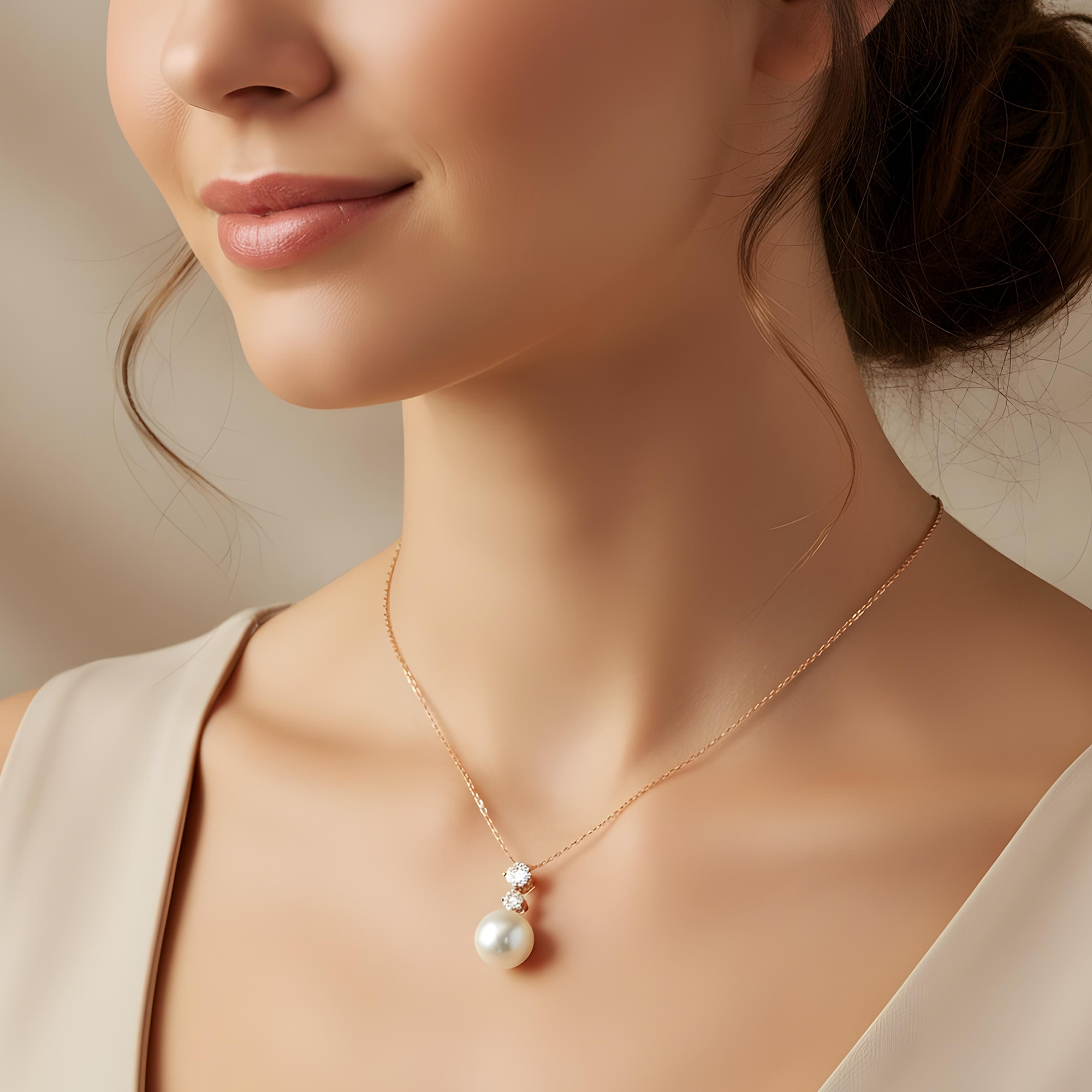 White Gold Round Diamond & Pearl Necklace 0.57ct (matching set)