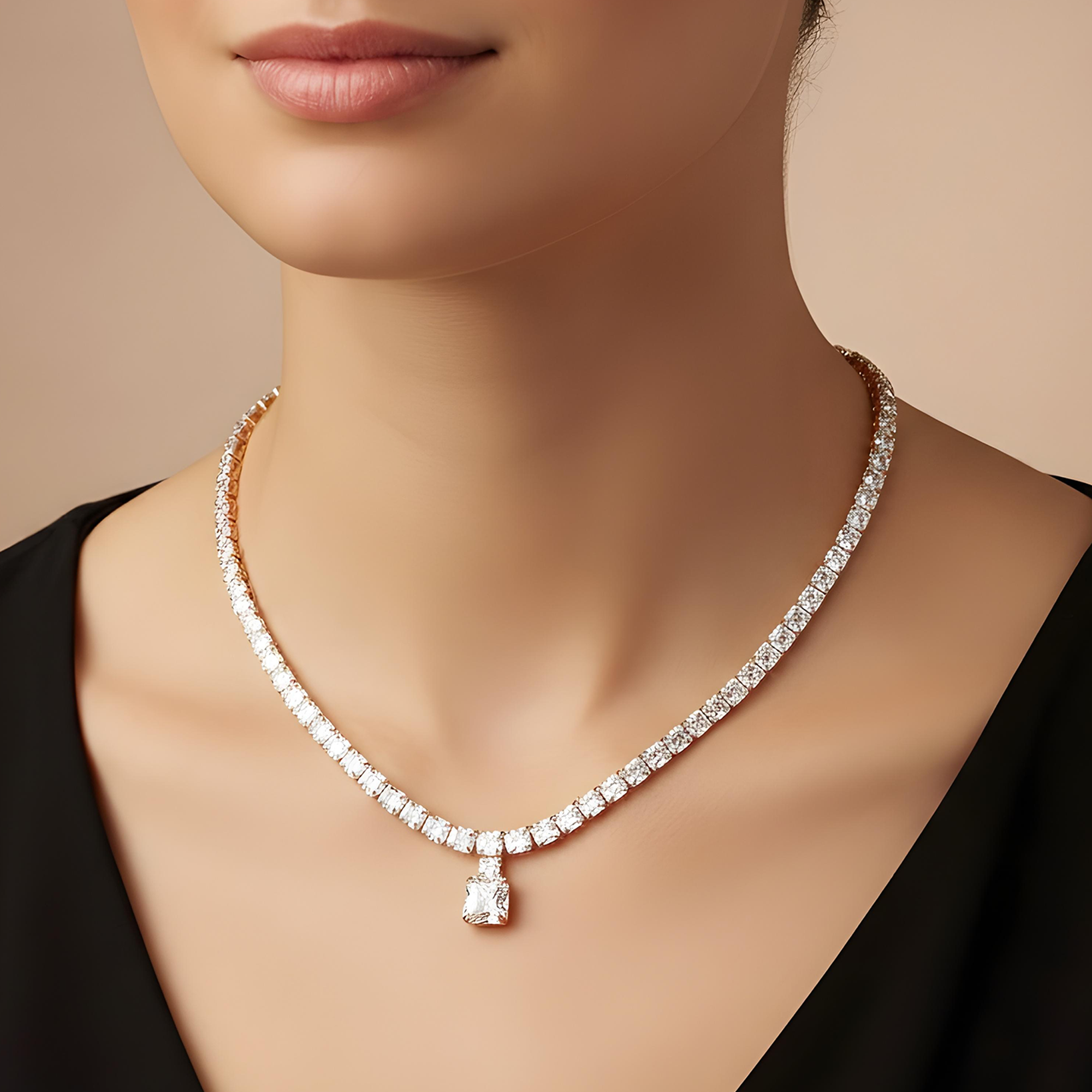 IGI 18K White Gold Full Asscher Cut Diamond Drop Necklace 138.23ct