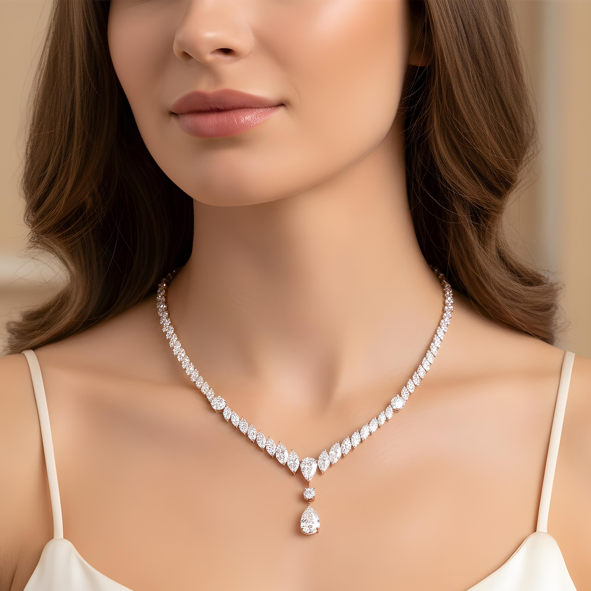 18K White Gold Marquise Cut Diamond Drop Necklace 54.01ct