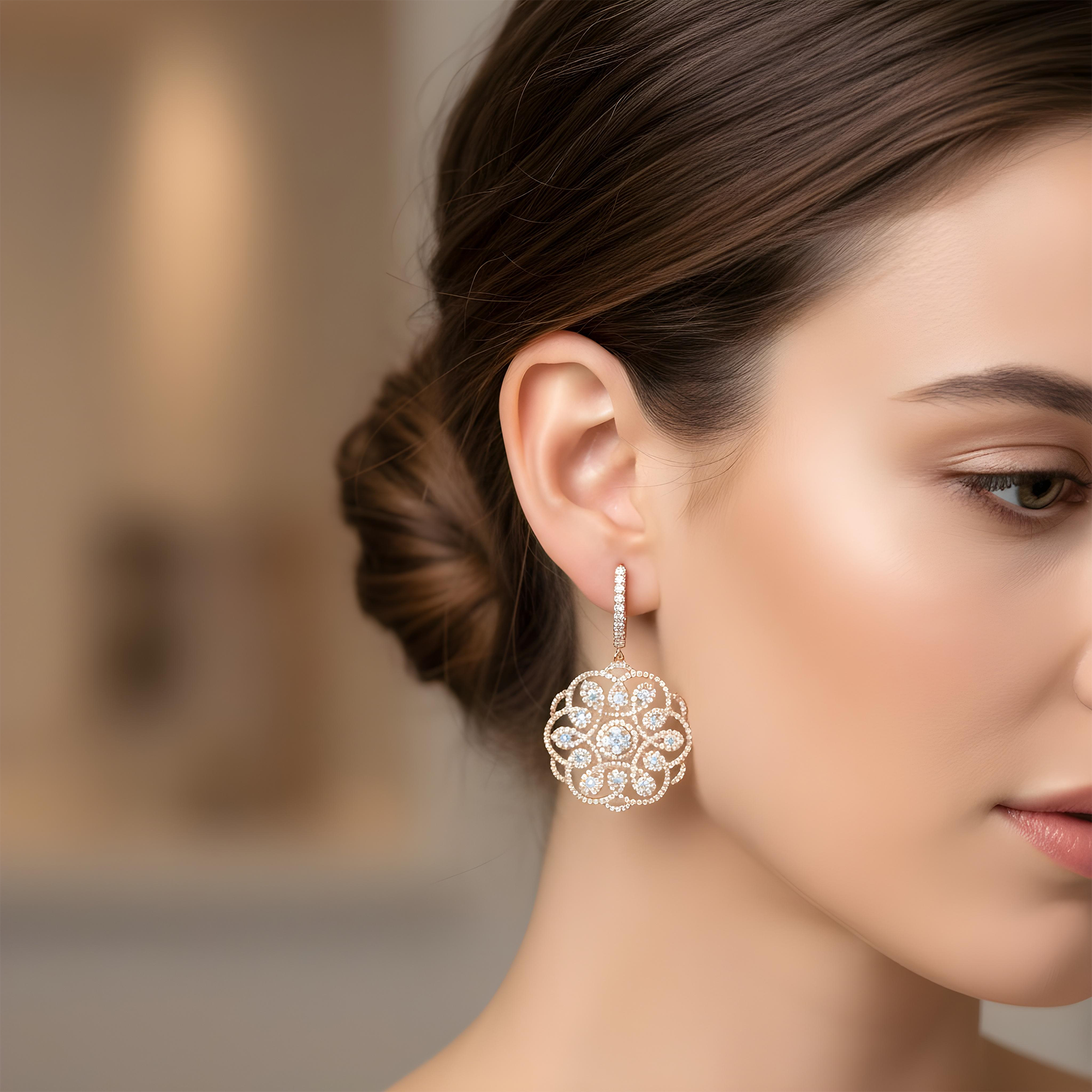 18K White Gold Eternal Garden Round Diamond Drop Earrings 2.42ctw