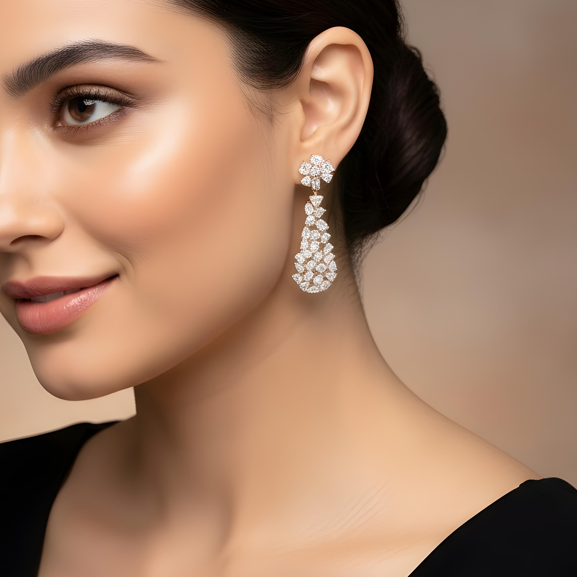 14K White Gold Multi Cut Diamond Drop Earrings 8.59ct (1 of 3 matching set)