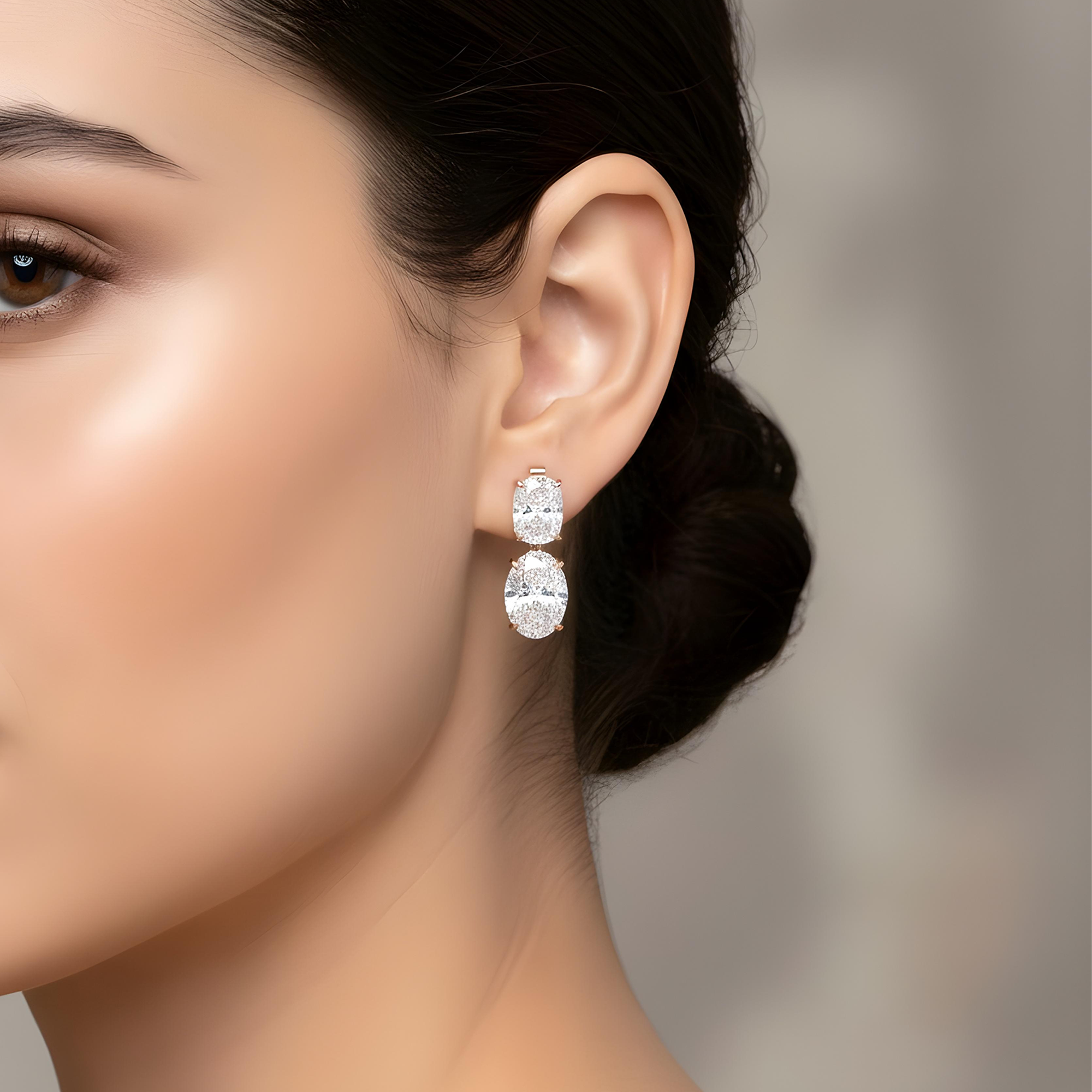 14K White Gold Cushion & Oval Cut Diamond Drop Earrings 17.25ct