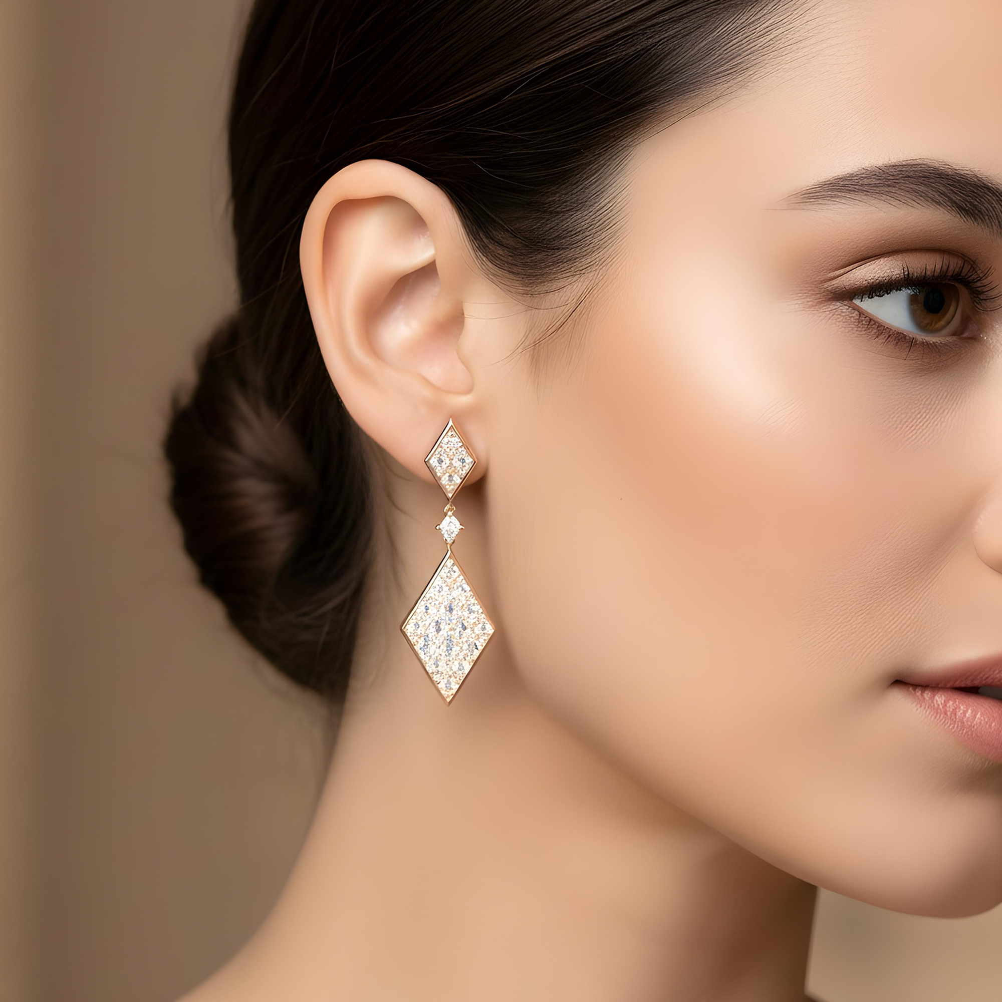 14K White Gold Three Tier Emerald Cut Diamond Drop Earrings 8.38ct