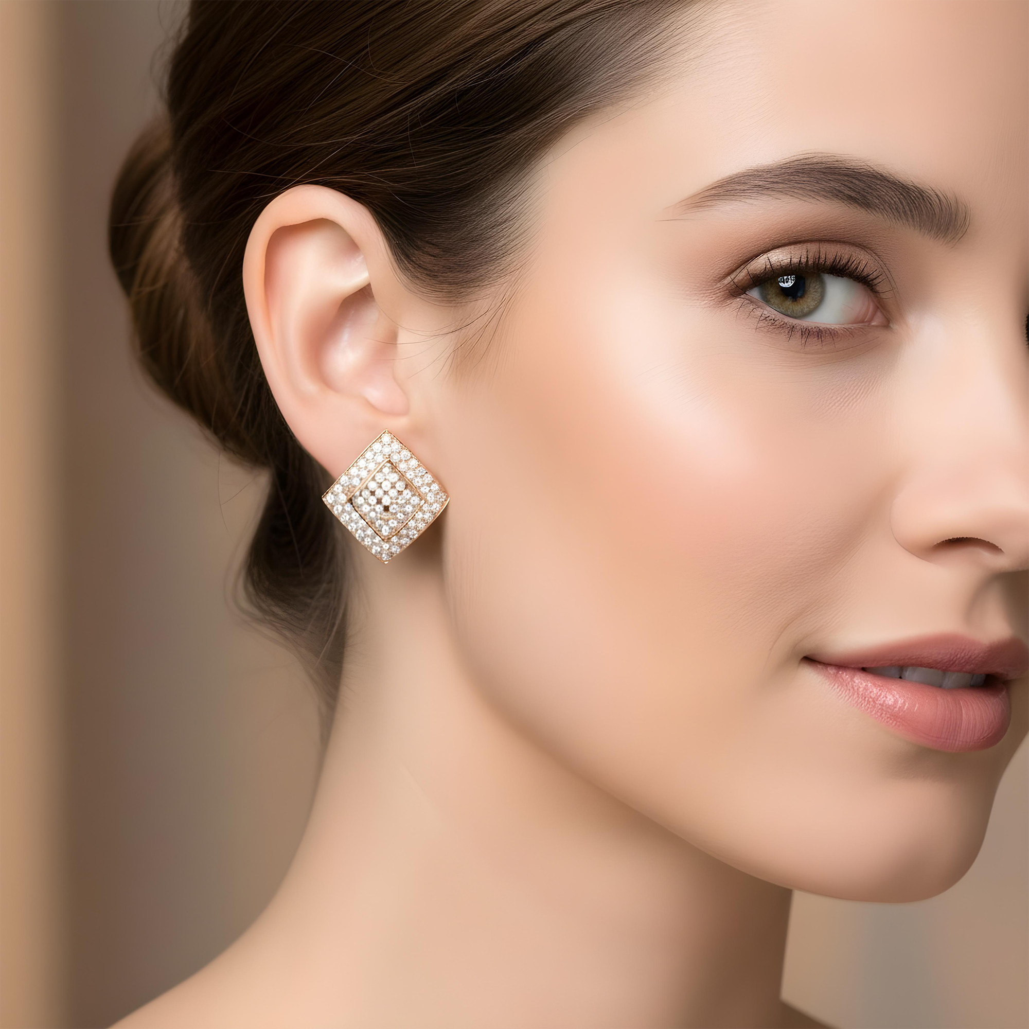 14K White Gold Pave Round Diamond Square Stud Earrings 2.65ctw