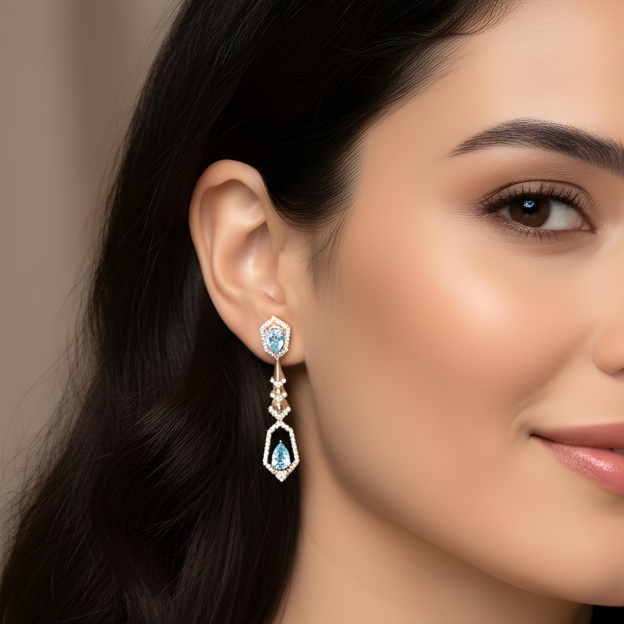 18K White Gold Pear Cut Fancy Vivid Blue Diamond Geometric Drop Earrings 5.59ctw
