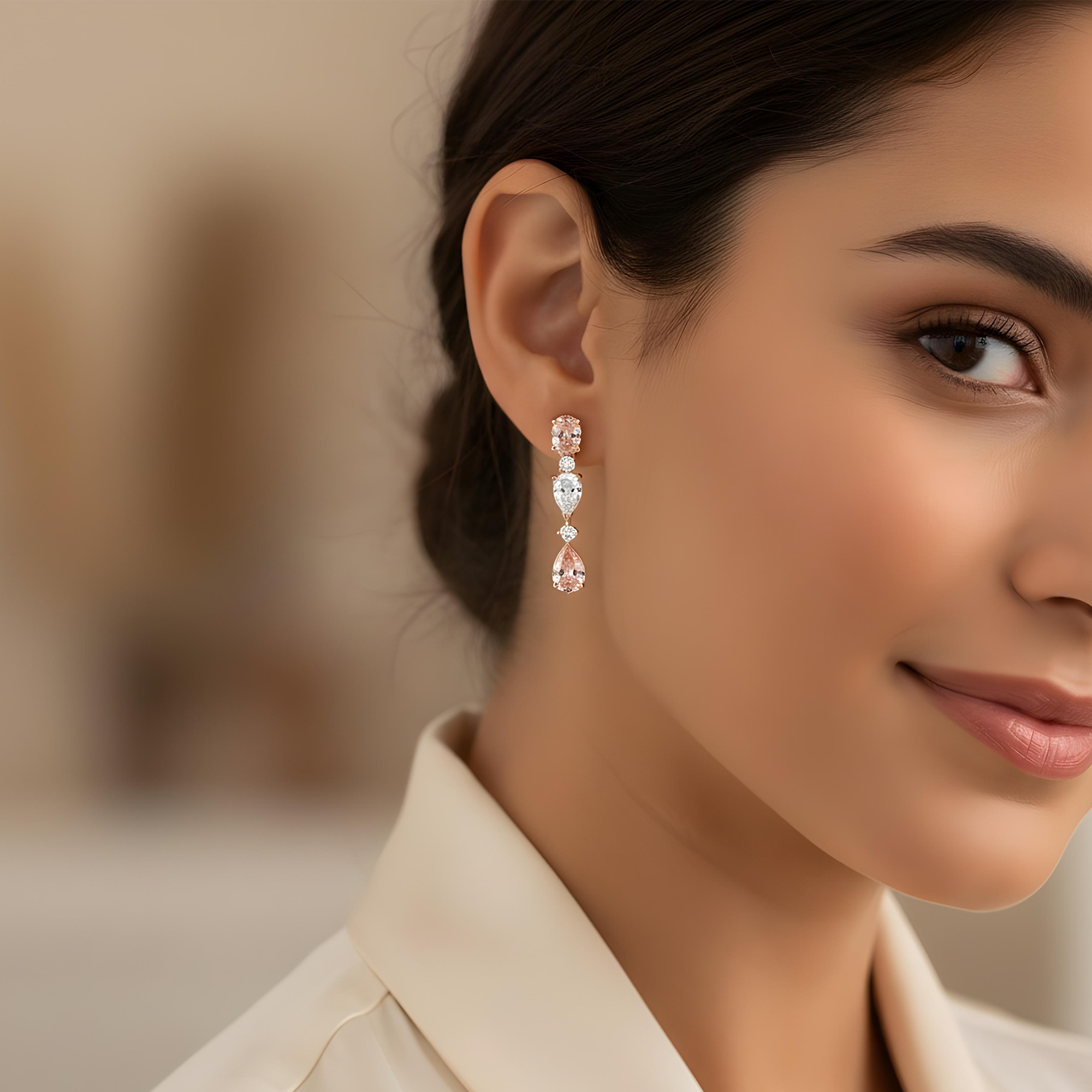 18K White Gold Three Teir Pink Diamond Drop Earrings 7.43ctw