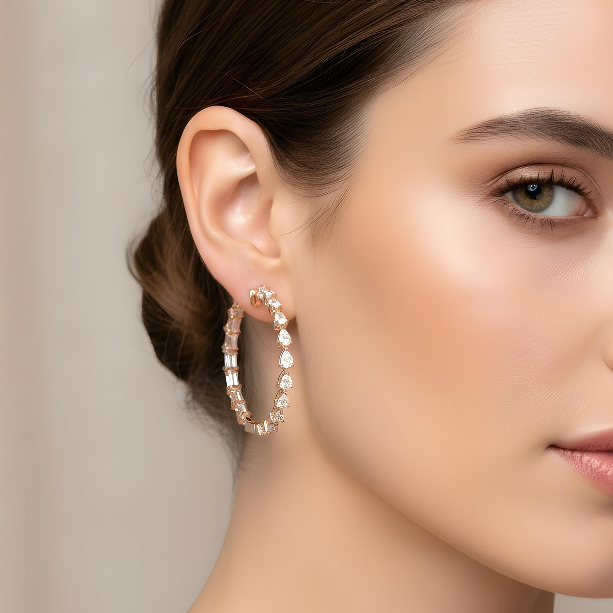 18K White Gold Pear Cut Diamond Inside Out Hoop Earrings 6.63ctw