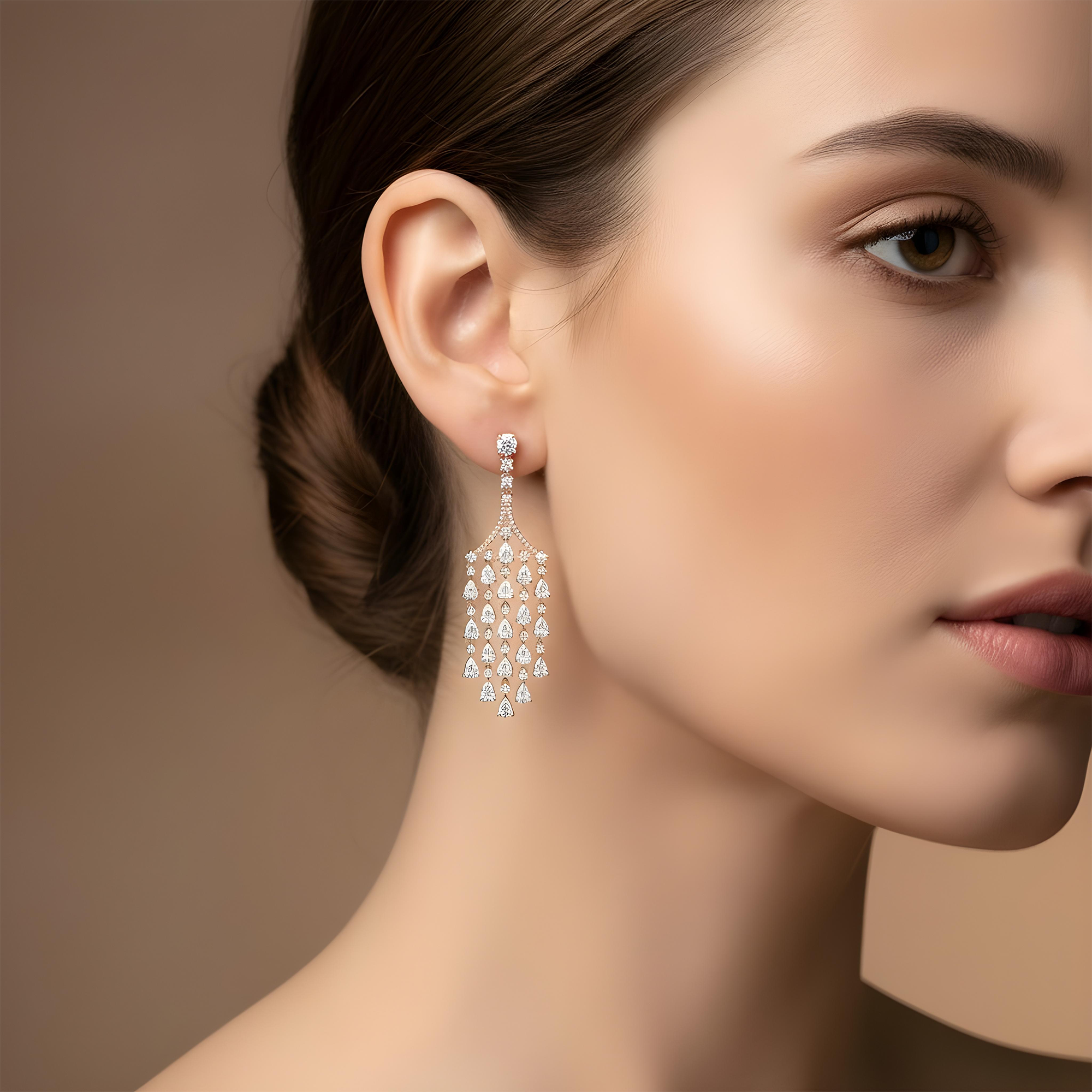 18K White Gold Pear Cut Diamond Chandelier Drop Earrings 10.50ctw