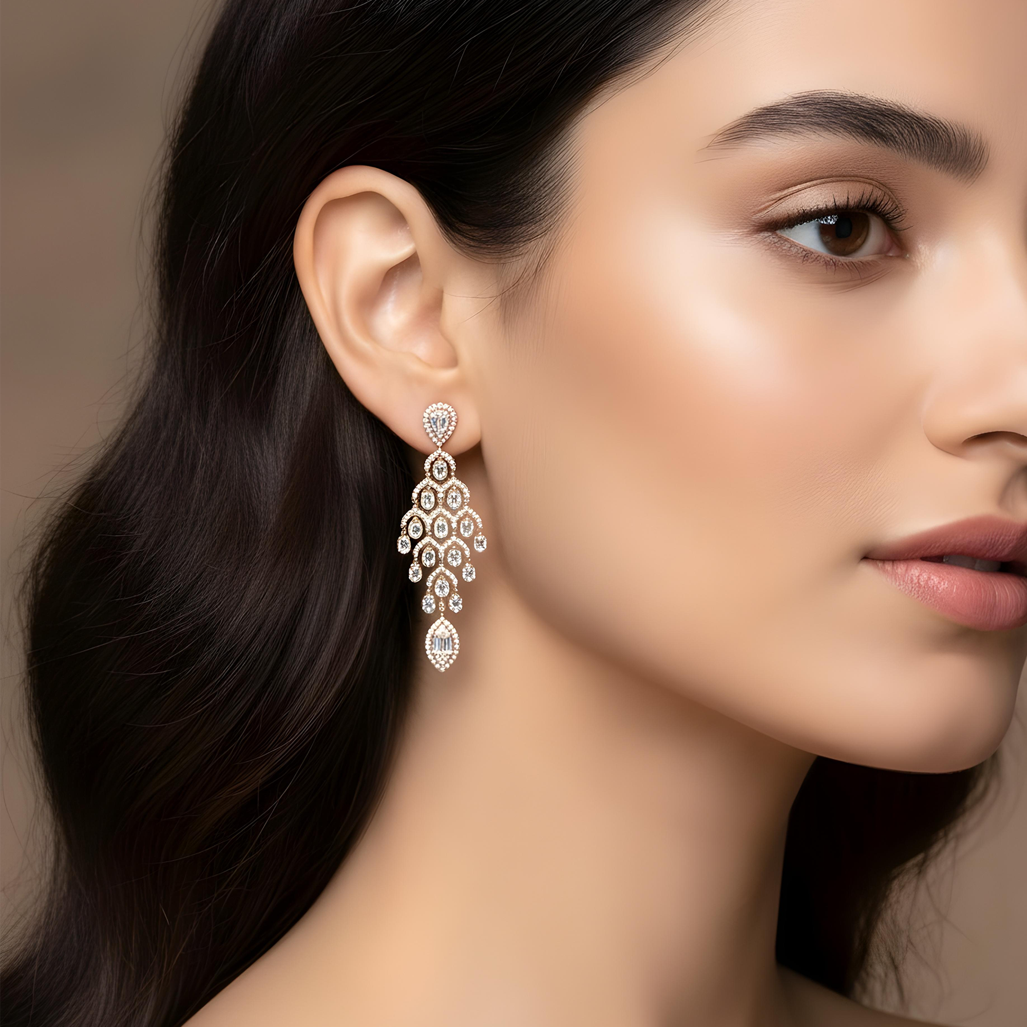 14K White Gold Diamond Chandelier Drop Earrings 4.97ctw