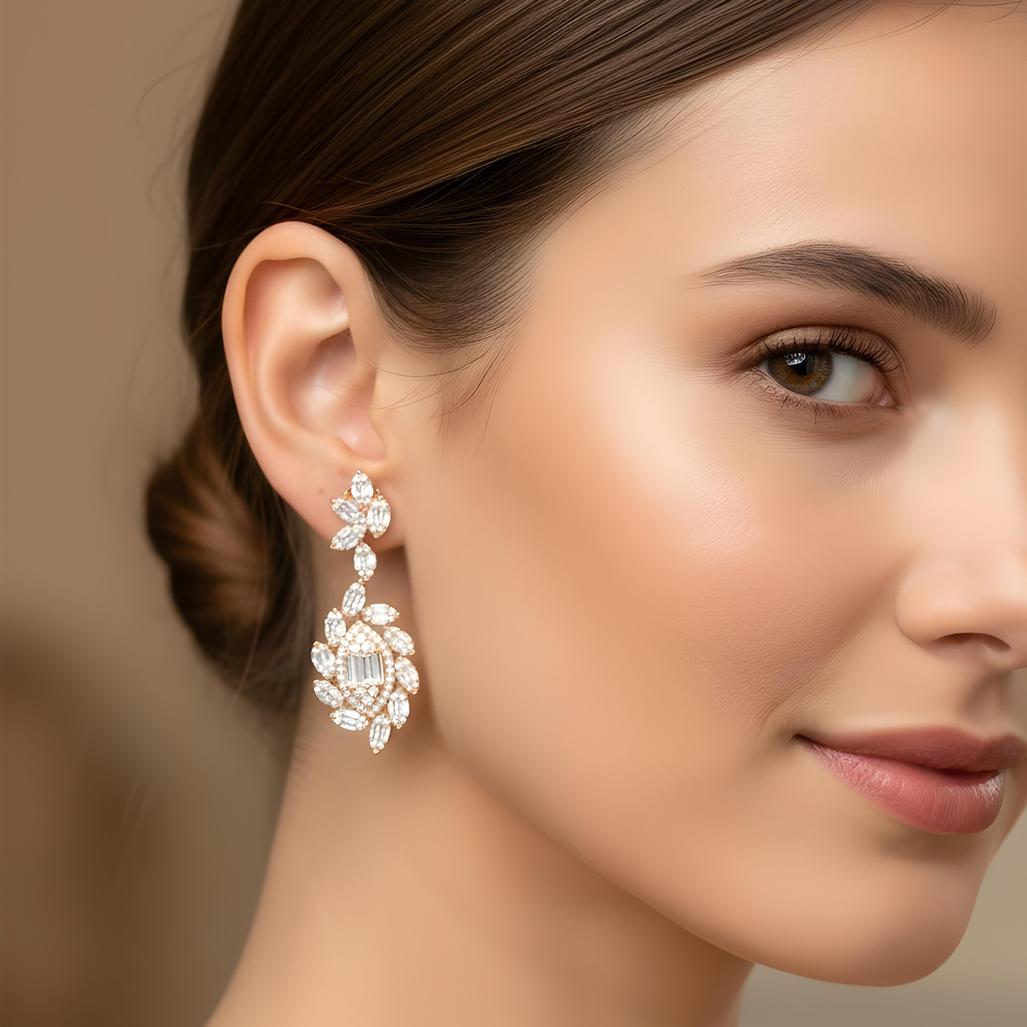 14K White Gold Detailed Diamond Drop Earrings 5.18ctw