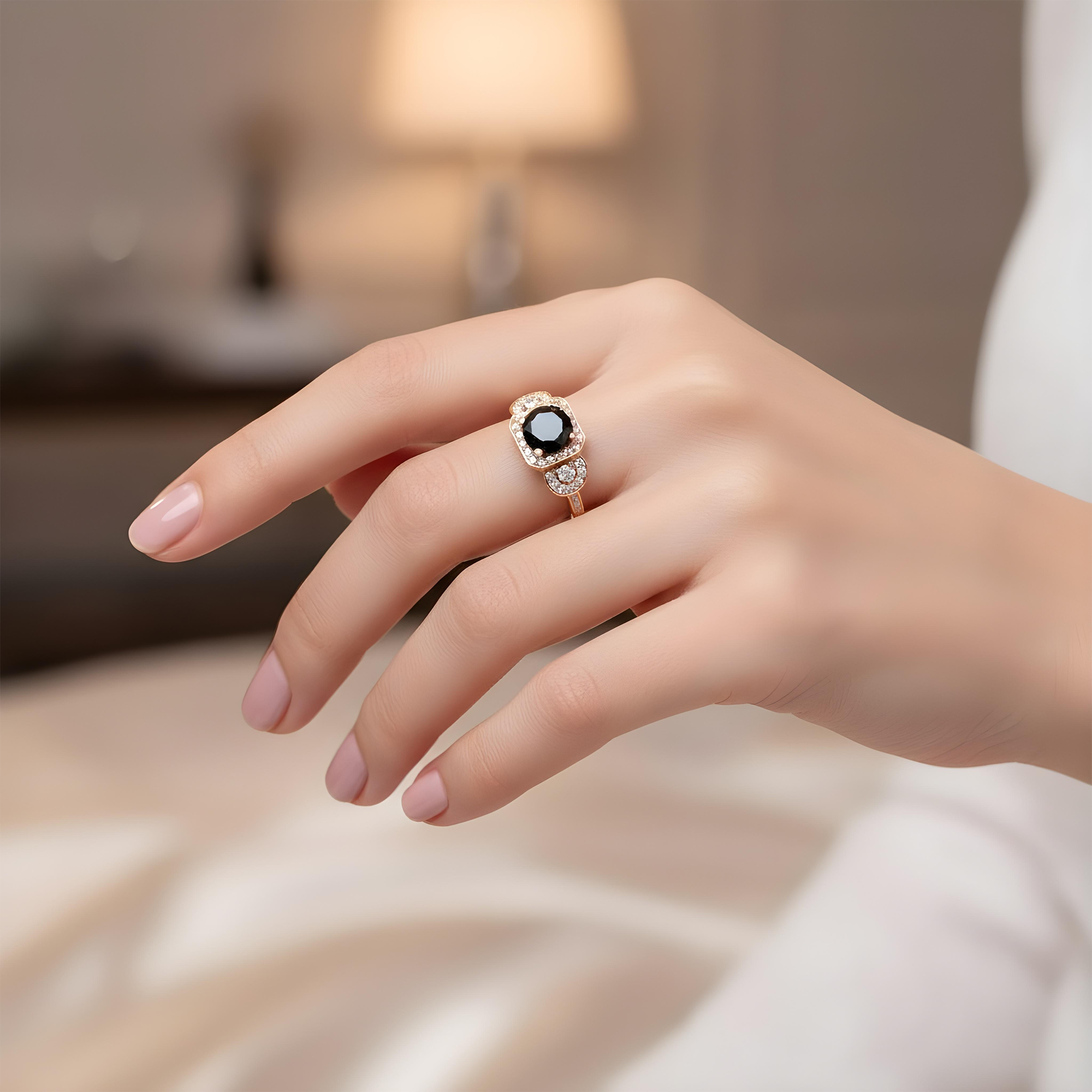 14K White Gold 2.82ct Round Cut Black Diamond Ring 3.74ctw