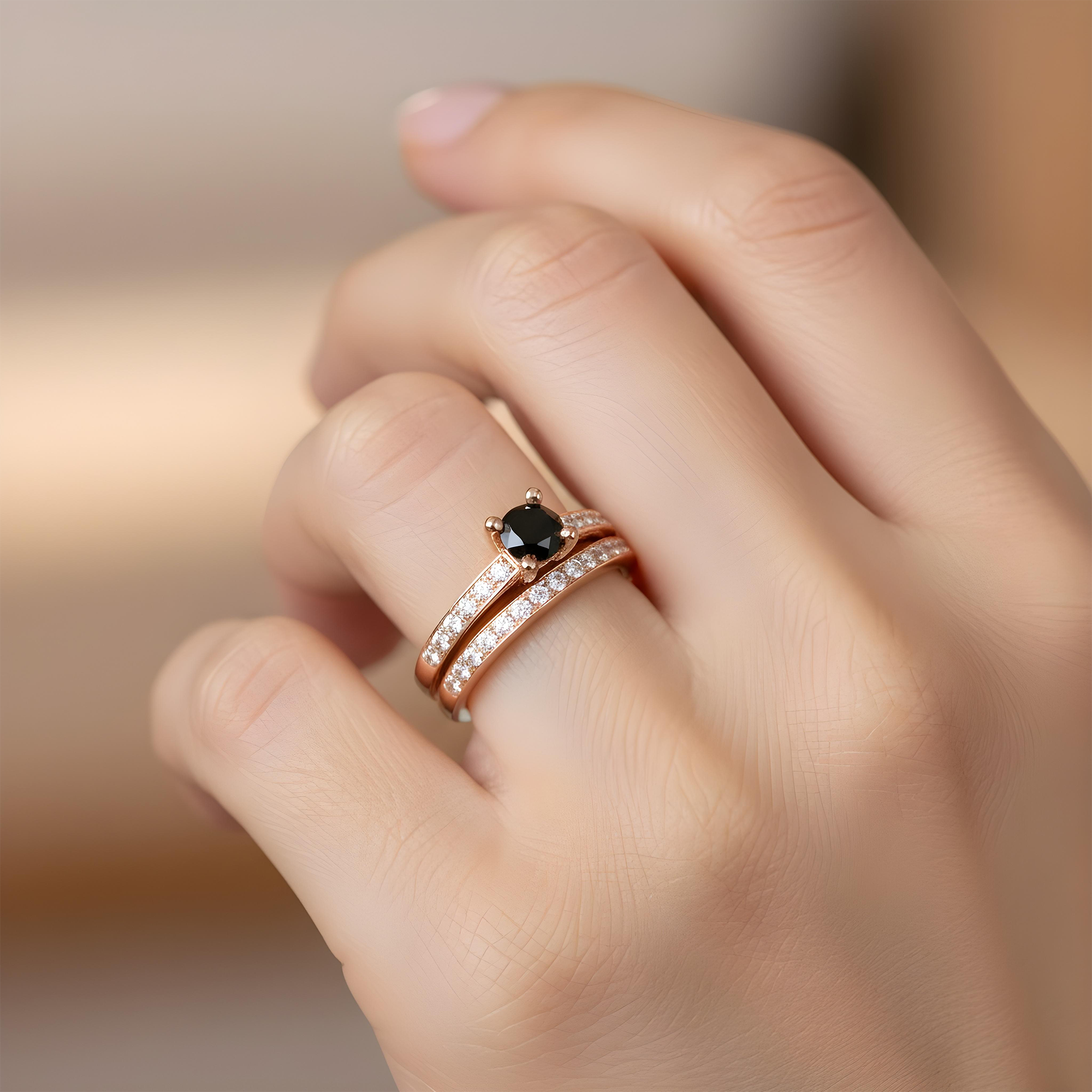 14K White Gold 0.92ct Round Cut Black Diamond Ring 1.45ctw